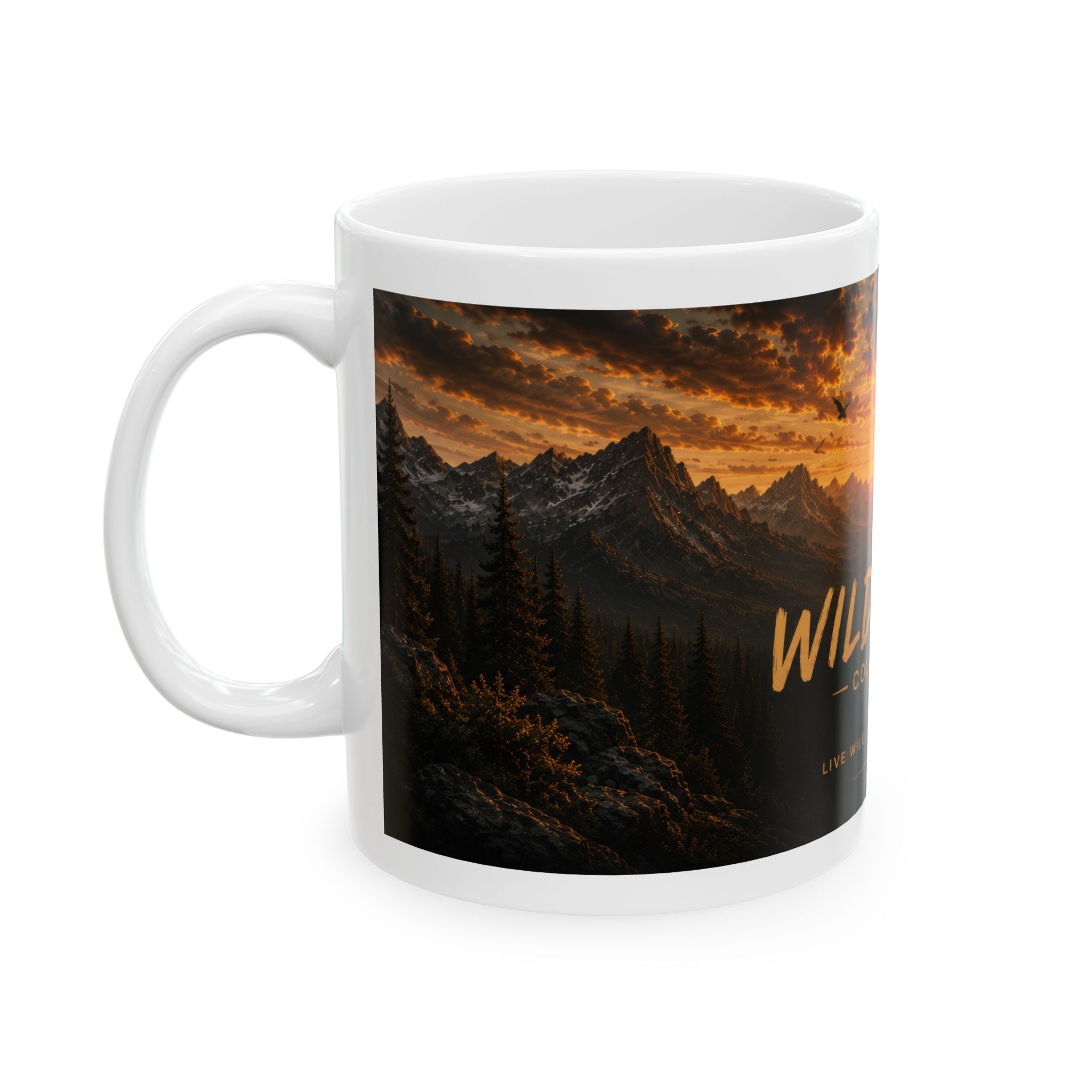 Wild & Free Ceramic Mug (11oz, 15oz) – Sunset Mountain Adventure Coffee Cup | Planet of Thoughts