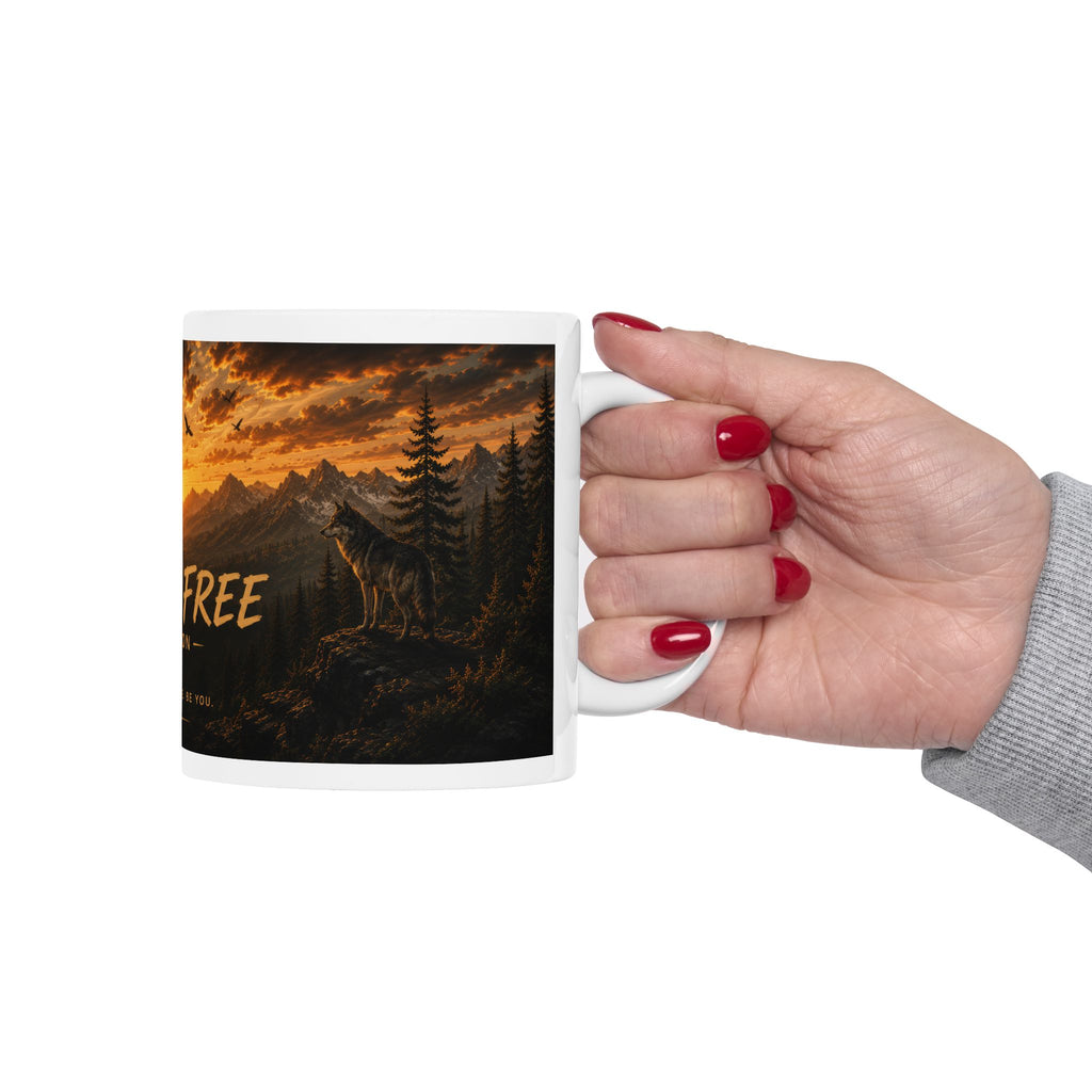 Wild & Free Ceramic Mug (11oz, 15oz) – Sunset Mountain Adventure Coffee Cup | Planet of Thoughts
