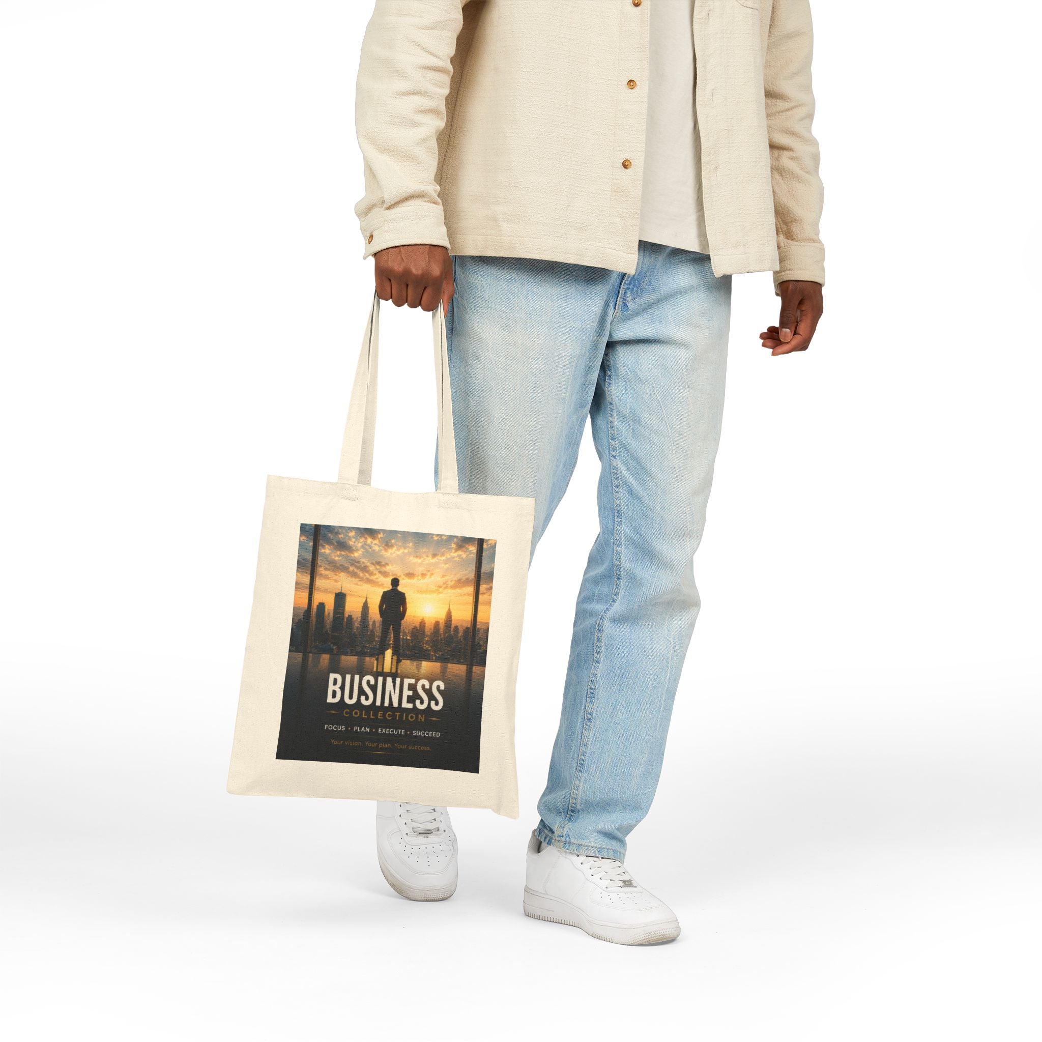 Business Inspiration Tote Bag — Motivational Cityscape Cotton Canvas Tote