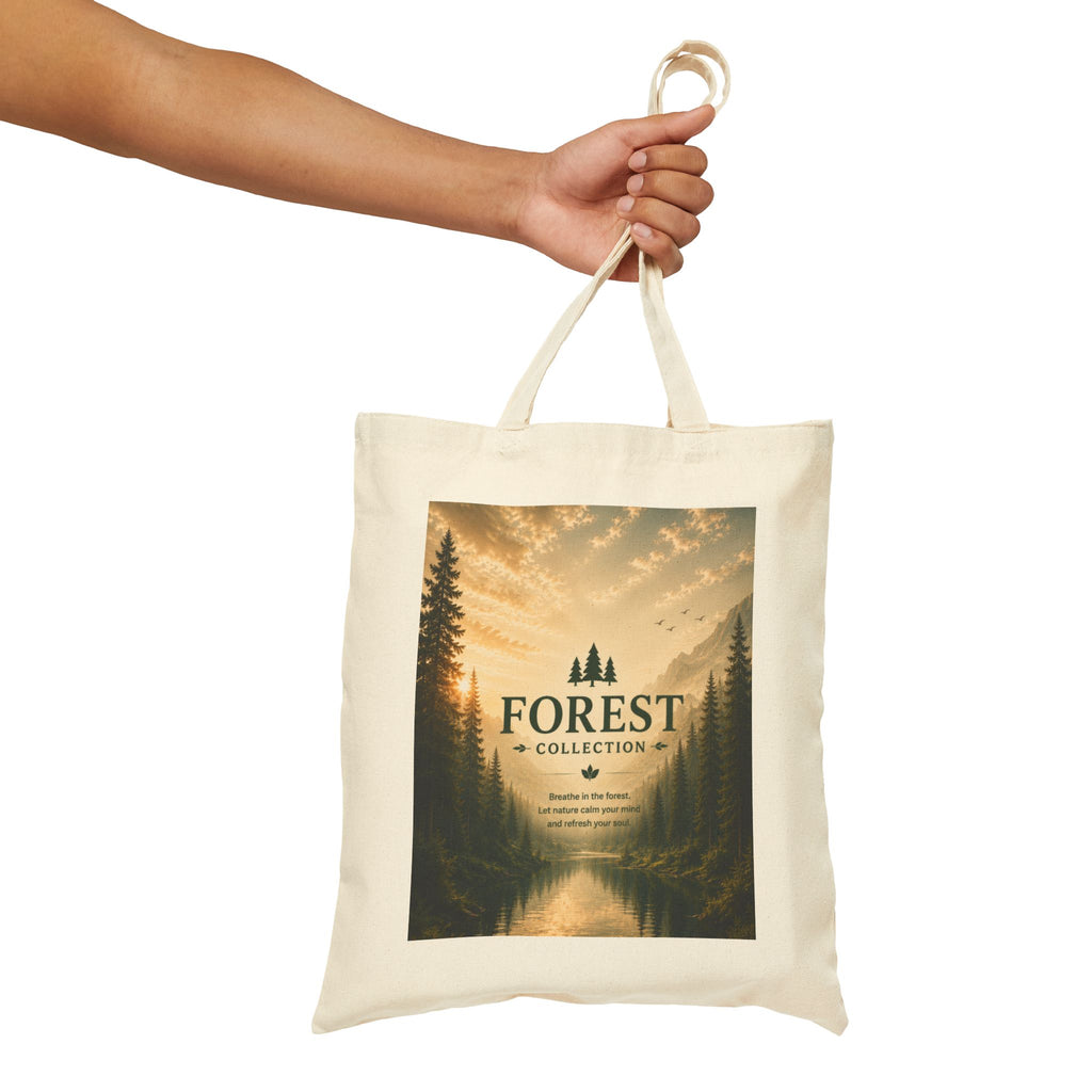 Forest Collection Canvas Tote Bag — Scenic Mountain Lake Nature Print