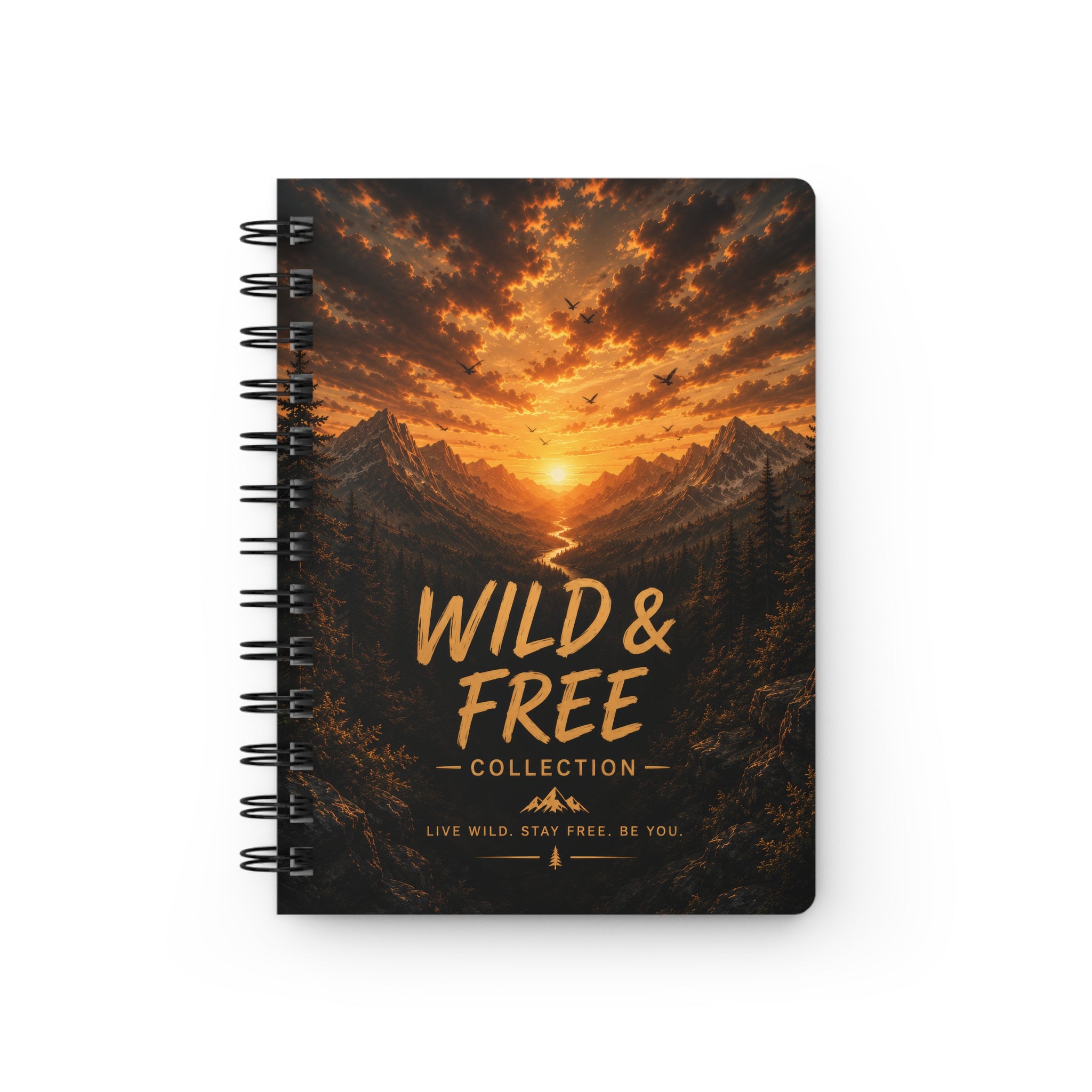 Wild & Free Spiral Notebook — Adventure Journal with Sunset Mountain Design