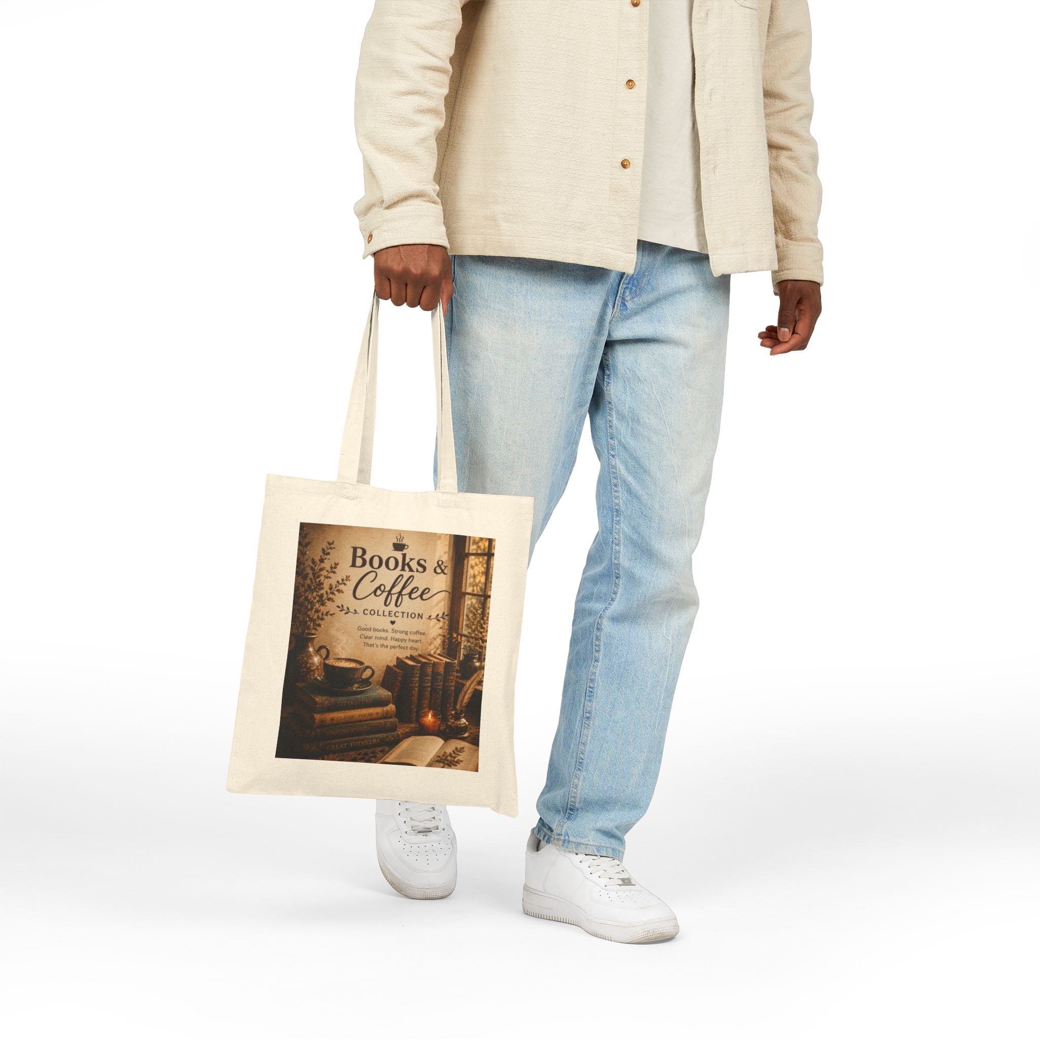 Books & Coffee Cotton Tote — Cozy Reading Library Booklover Bag