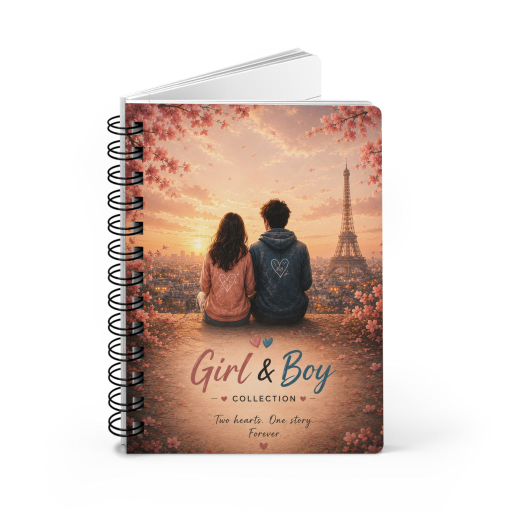 Girl & Boy Journal Romantic Paris Couple Spiral Notebook