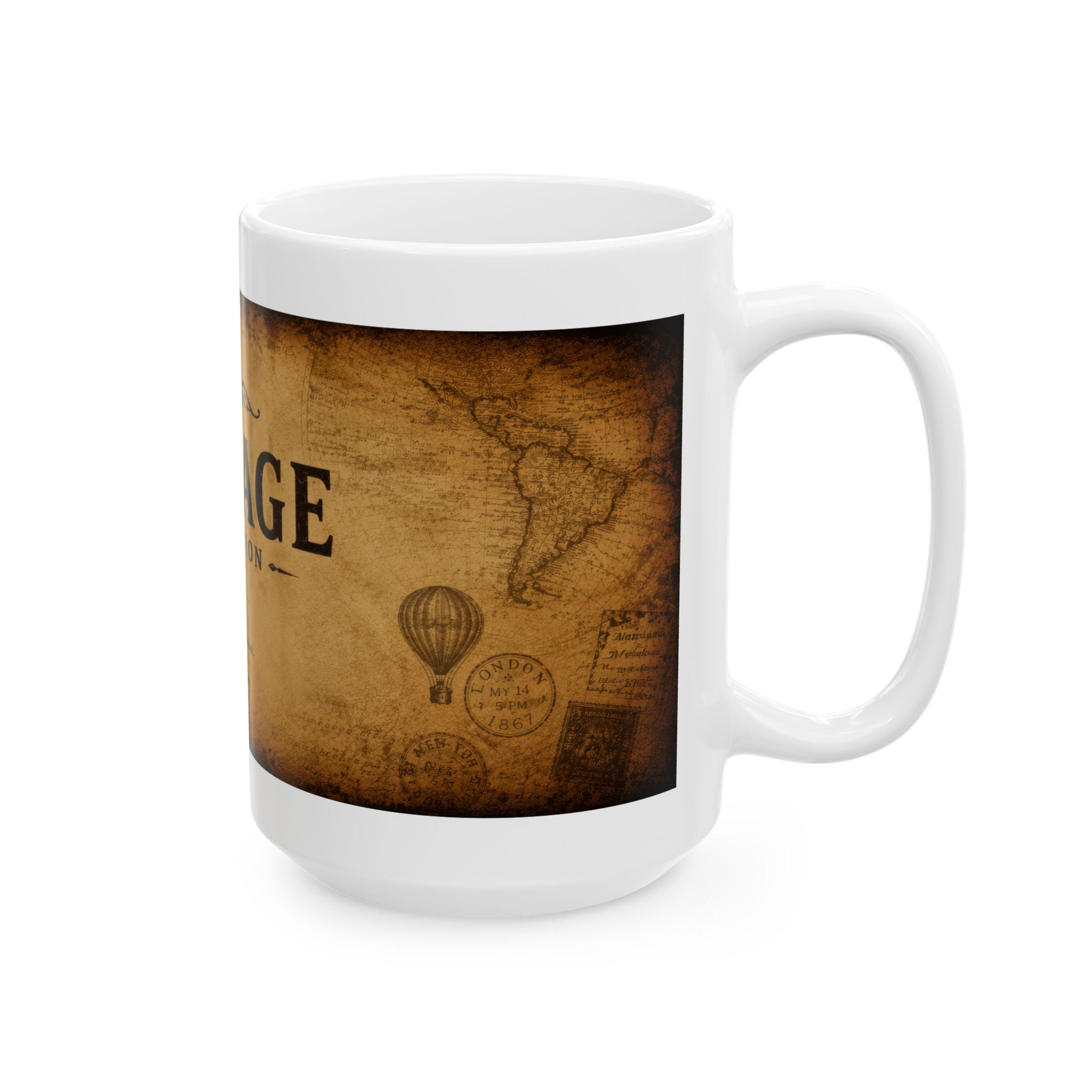 Vintage Collection Ceramic Mug (11oz & 15oz) — Rustic Antique Map Coffee Cup | Planet of Thoughts