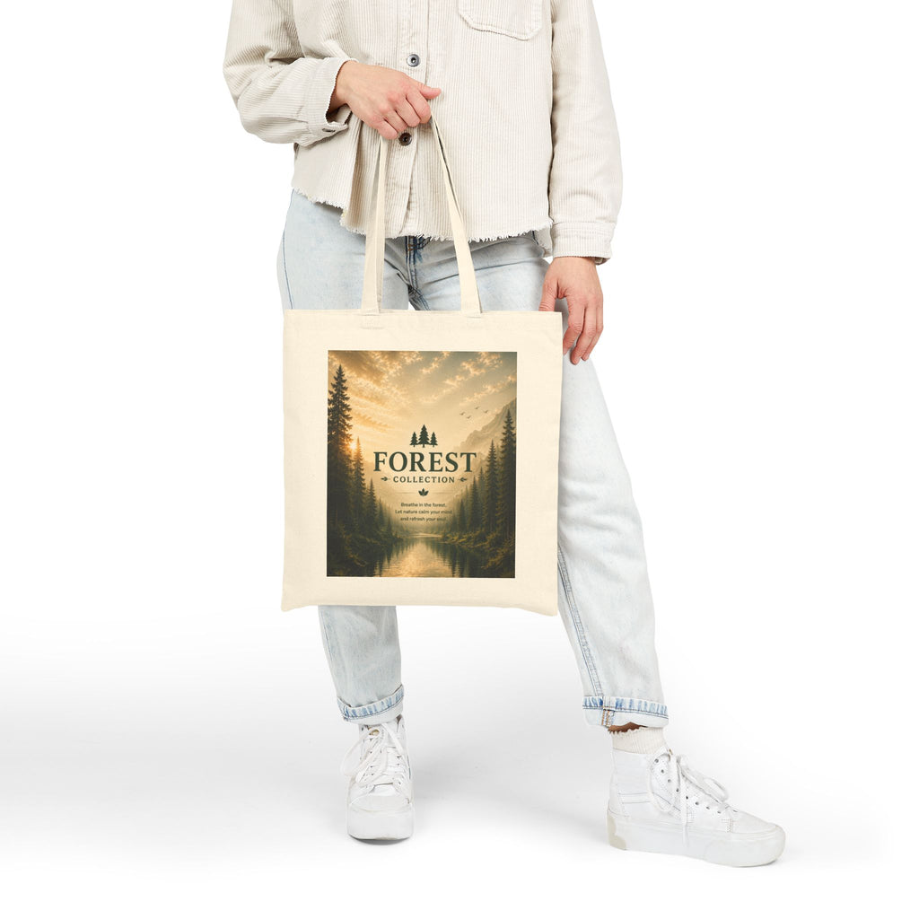 Forest Collection Canvas Tote Bag — Scenic Mountain Lake Nature Print