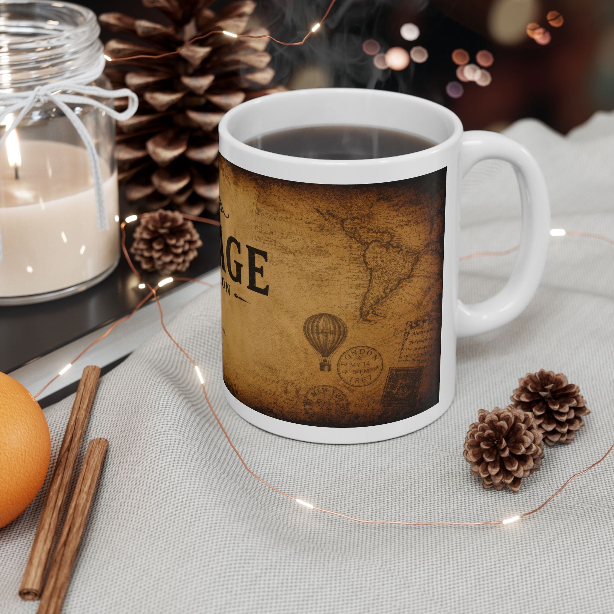 Vintage Collection Ceramic Mug (11oz & 15oz) — Rustic Antique Map Coffee Cup | Planet of Thoughts