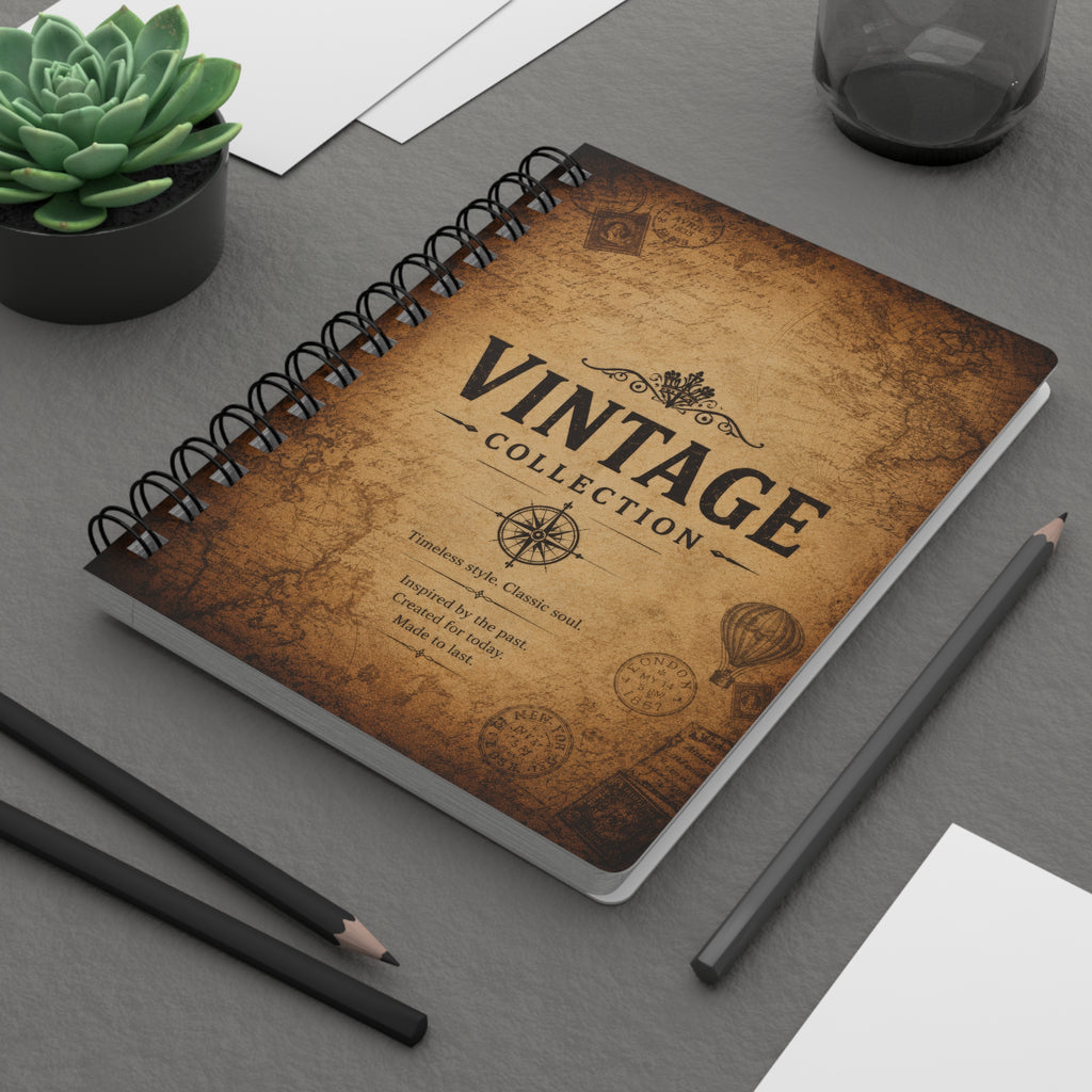 Vintage Spiral Journal – 'Vintage Collection' Travel Notebook, Retro Map & Compass Design