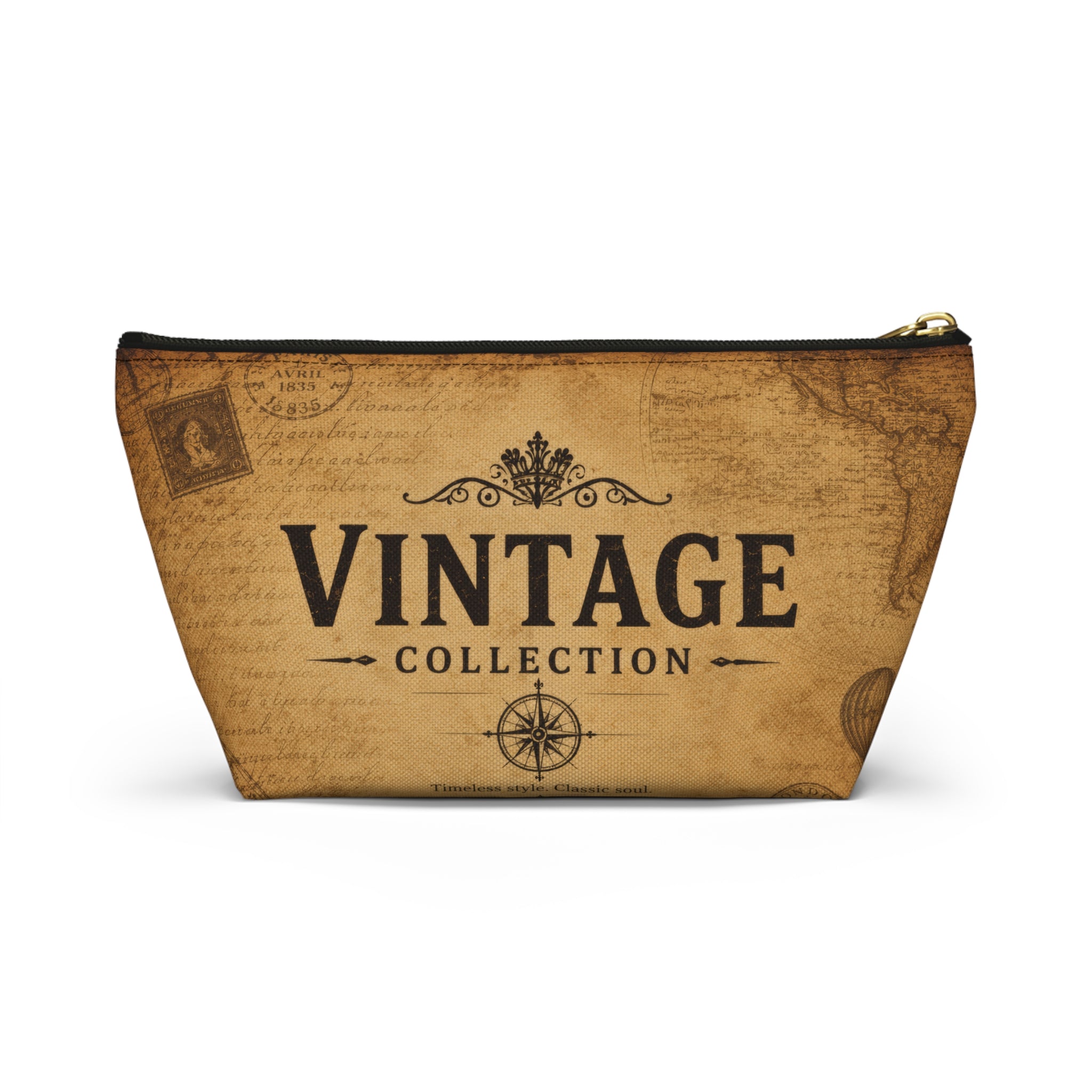 Vintage Collection Accessory Pouch — Retro Map Travel Cosmetic Bag