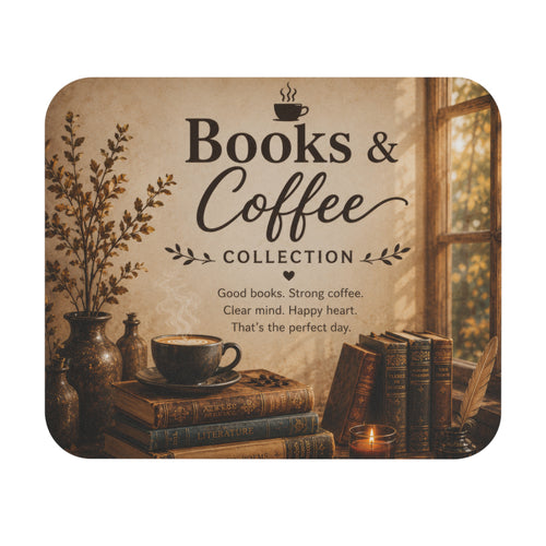Books & Coffee Mouse Pad – Cozy Vintage Reading Desk Accessory | Planet of Thoughts
