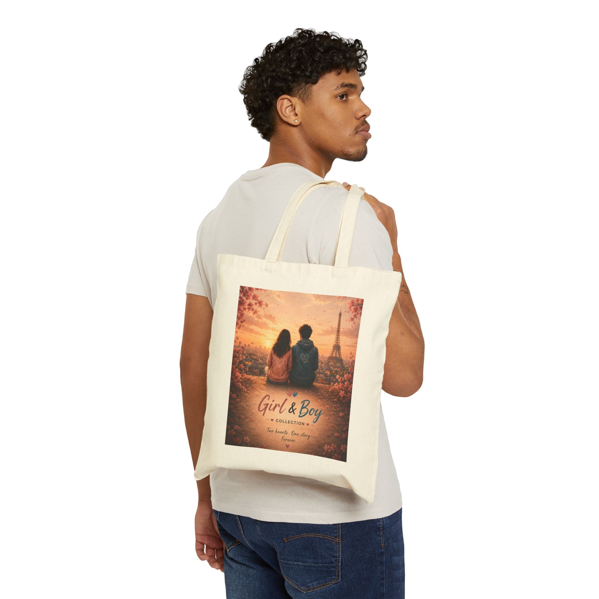 Girl & Boy Romantic Paris Sunset Canvas Tote Bag