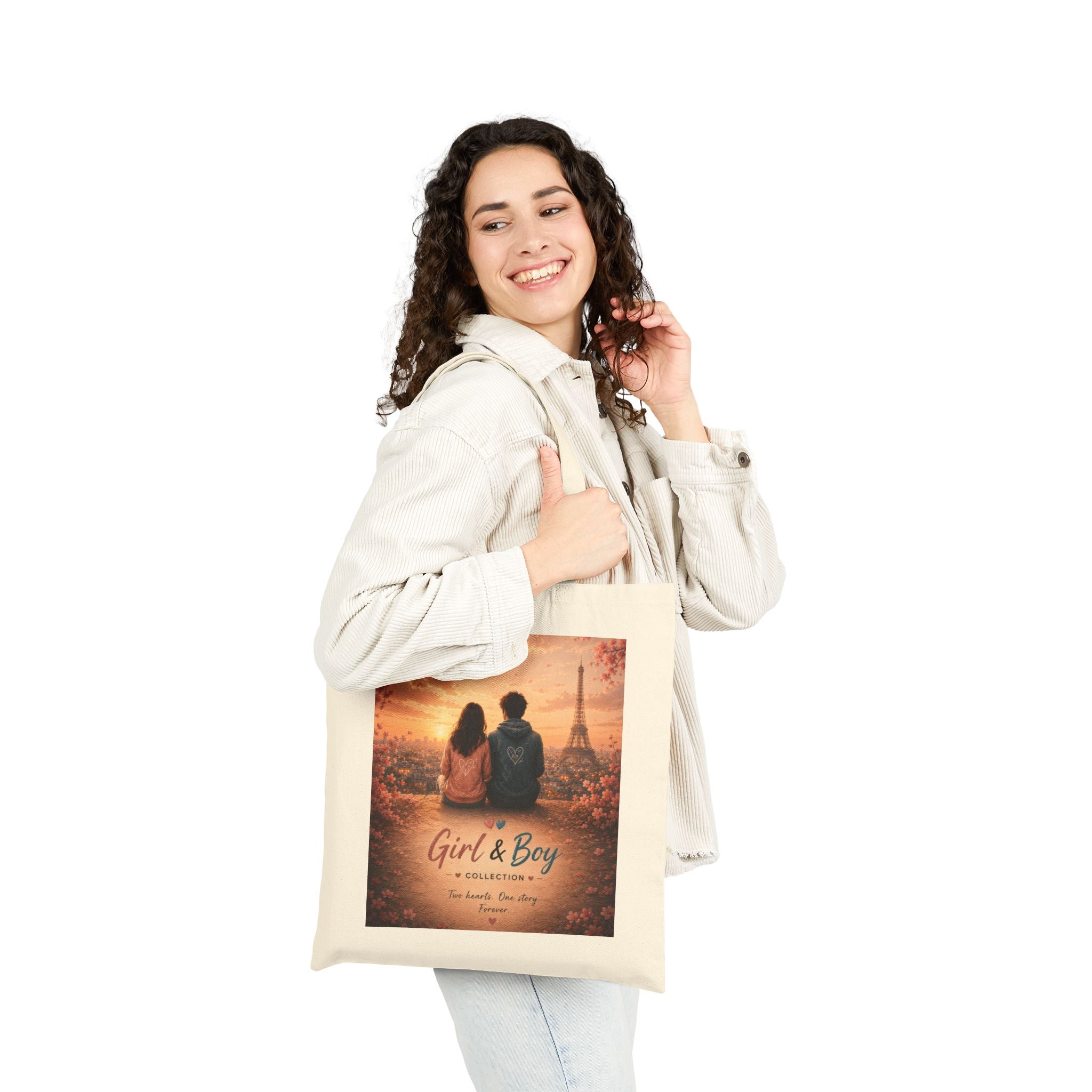 Girl & Boy Romantic Paris Sunset Canvas Tote Bag