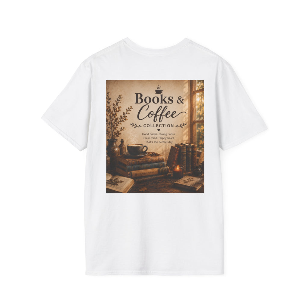 Books & Coffee Graphic T-Shirt — Cozy Reader Vintage Library Tee
