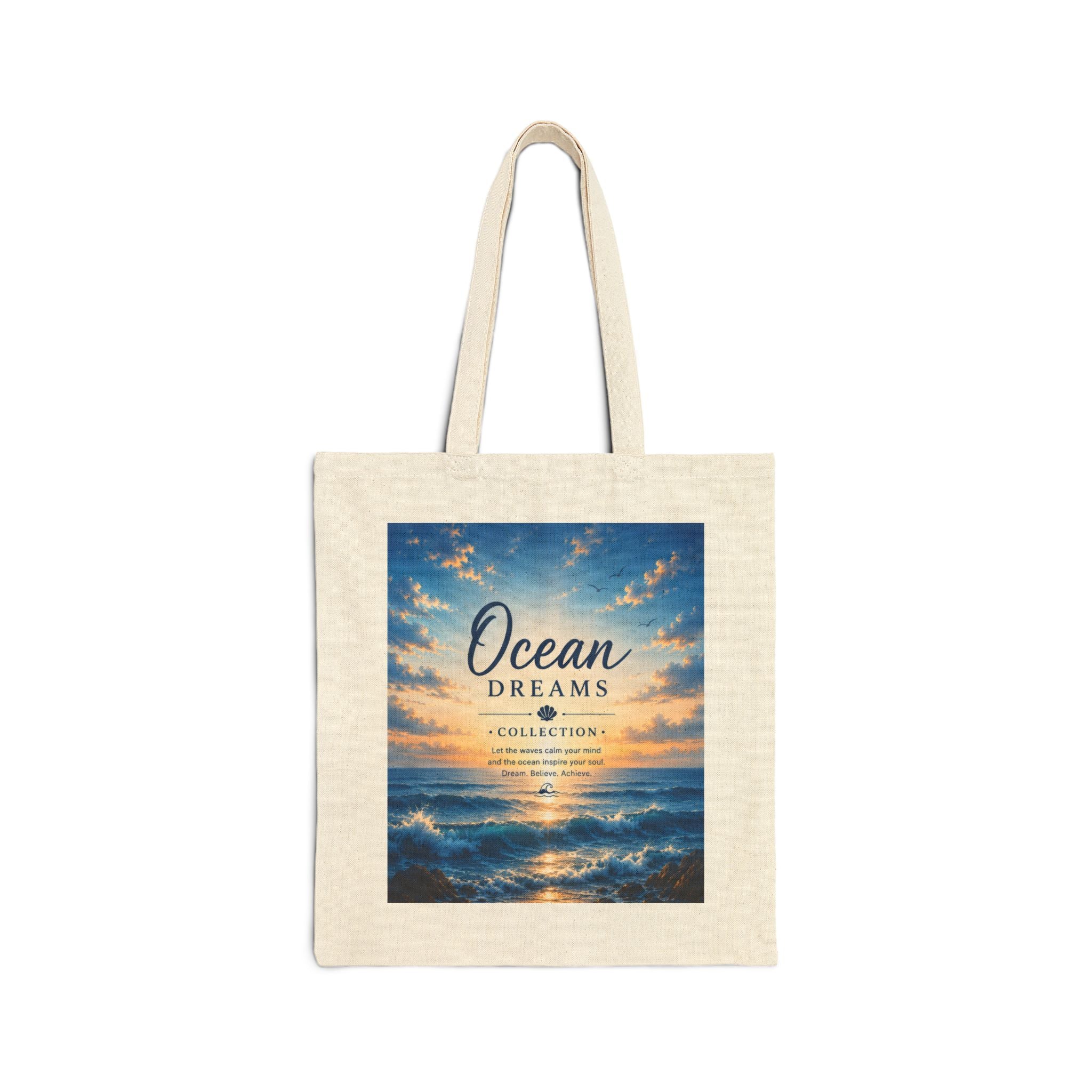 Ocean Dreams Canvas Tote - Beach Sunset Graphic Cotton Bag
