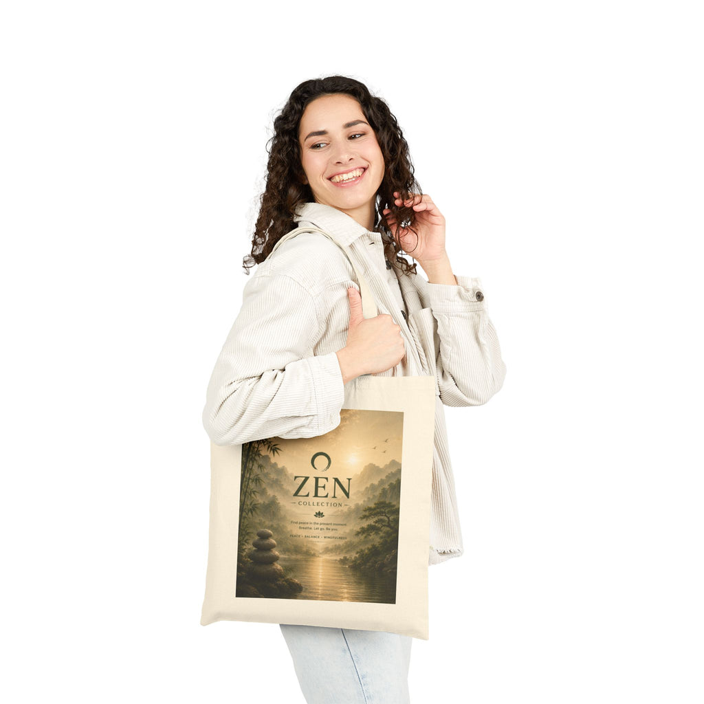 Zen Collection Canvas Tote Bag — Serene Mountain & River Meditation Design
