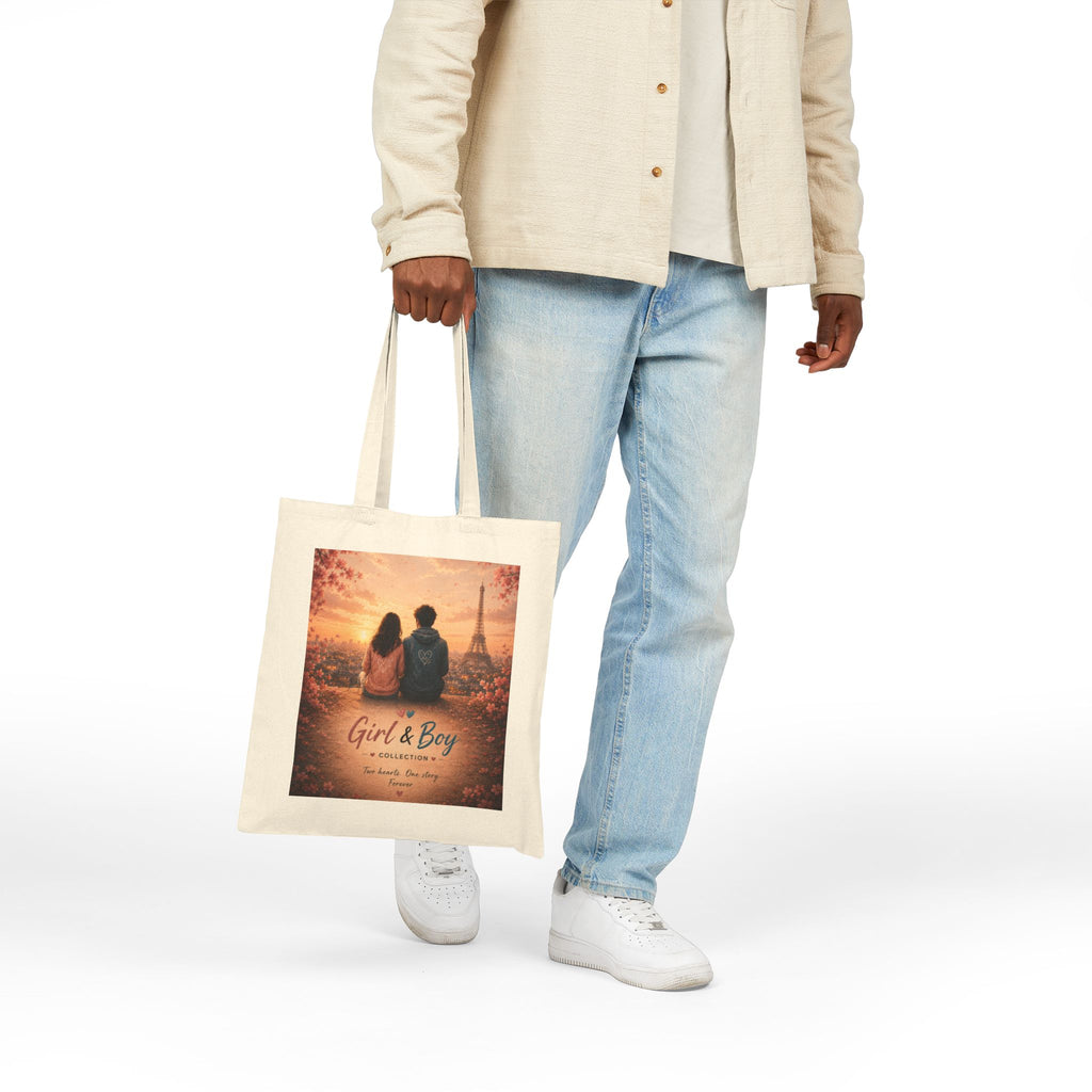 Girl & Boy Romantic Paris Sunset Canvas Tote Bag