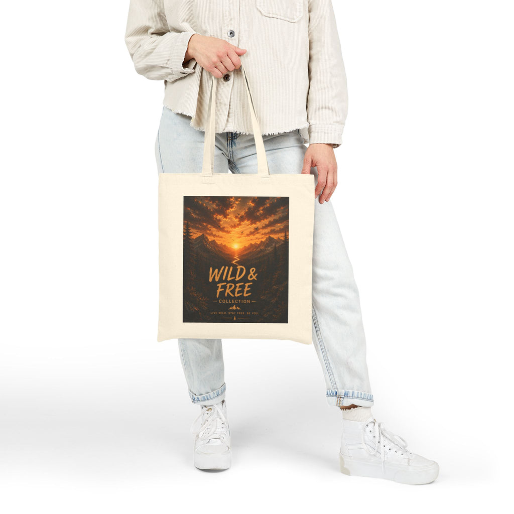 Wild & Free Sunset Mountain Canvas Tote Bag (Adventure Travel Eco Bag)