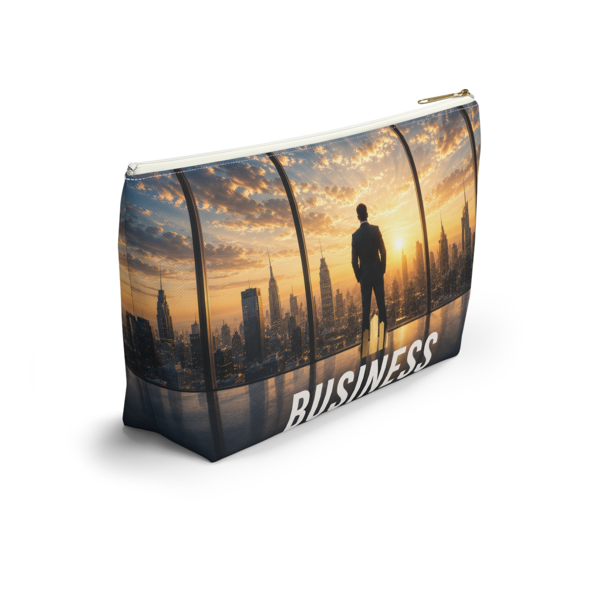 Business Skyline Accessory Pouch — Motivational Travel Makeup & Tech Organizer