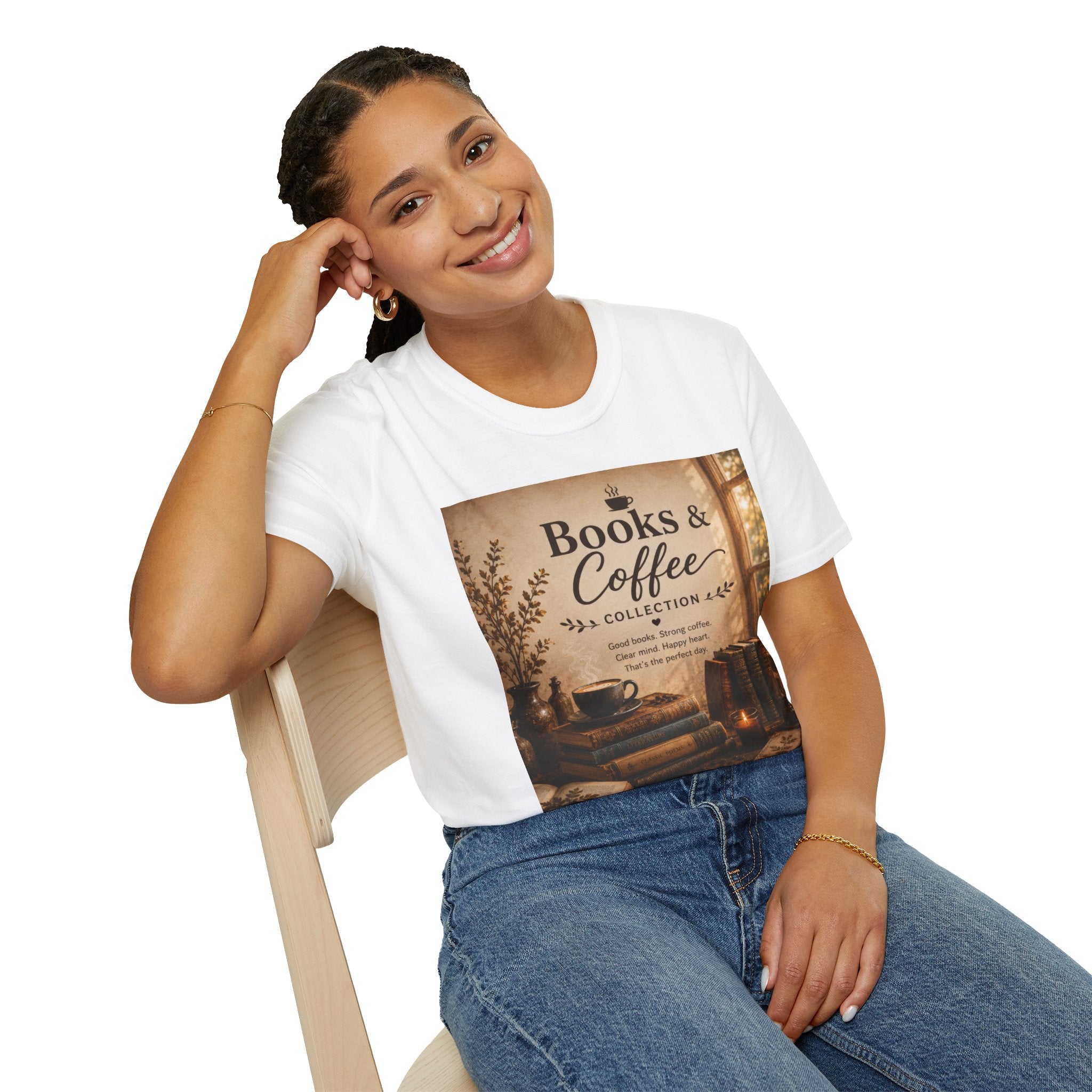 Books & Coffee Graphic T-Shirt — Cozy Reader Vintage Library Tee