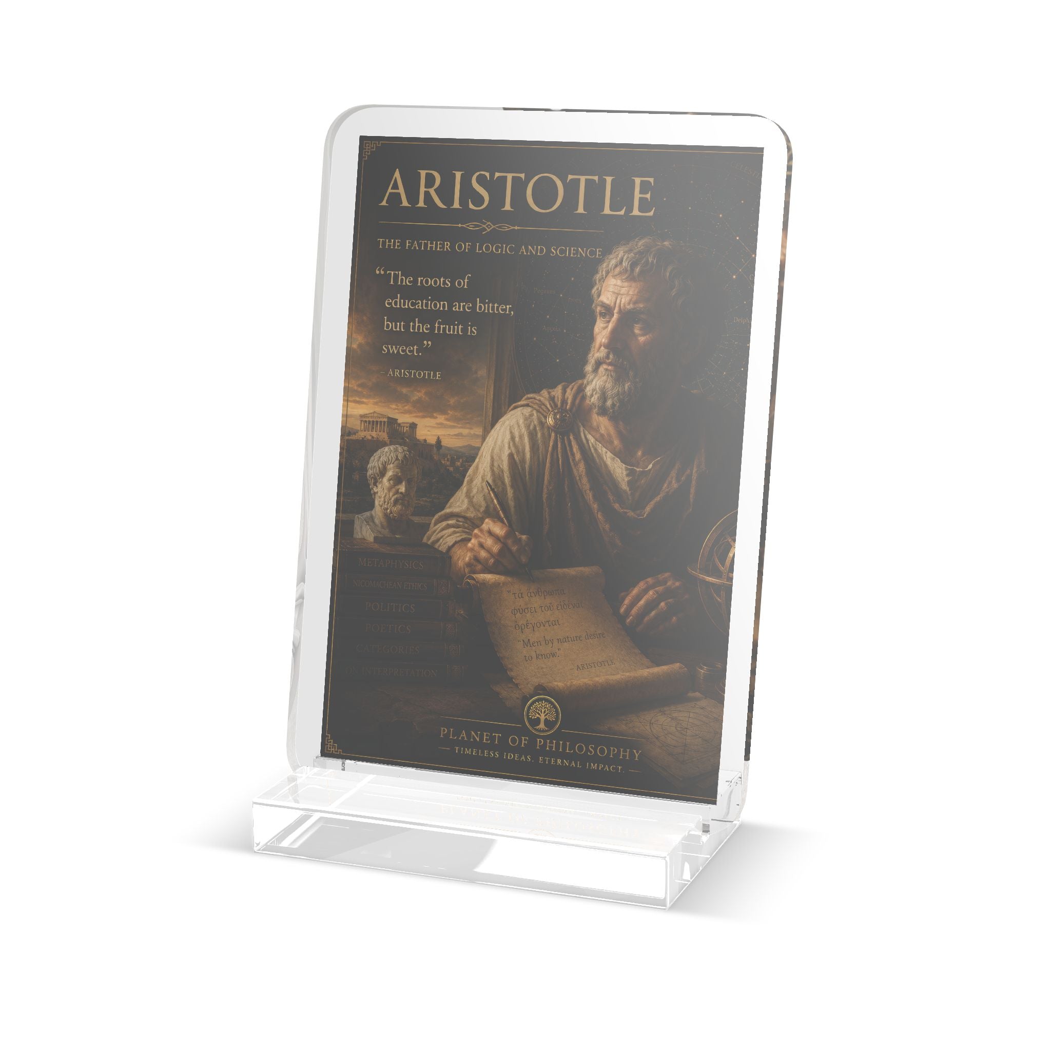 Aristotle Book Poster Acrylic Standee — Custom Cut Desk Display