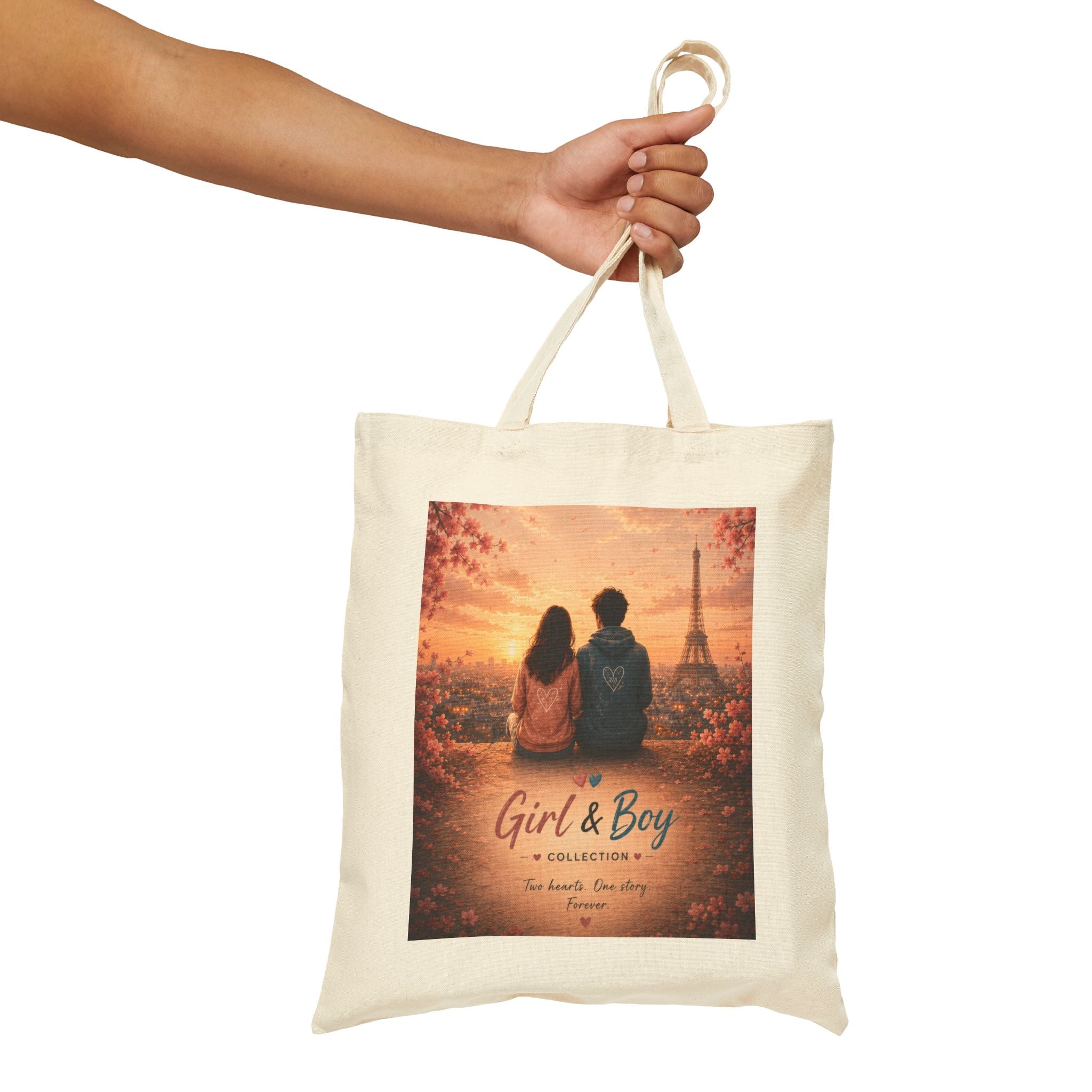 Girl & Boy Romantic Paris Sunset Canvas Tote Bag
