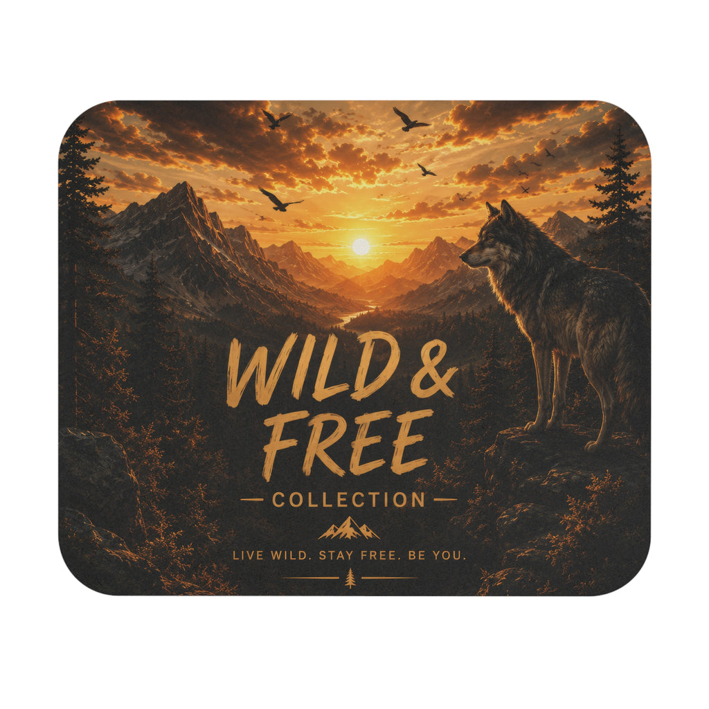 Wild & Free Wolf Mountain Mouse Pad — Sunset Nature Desk Mat