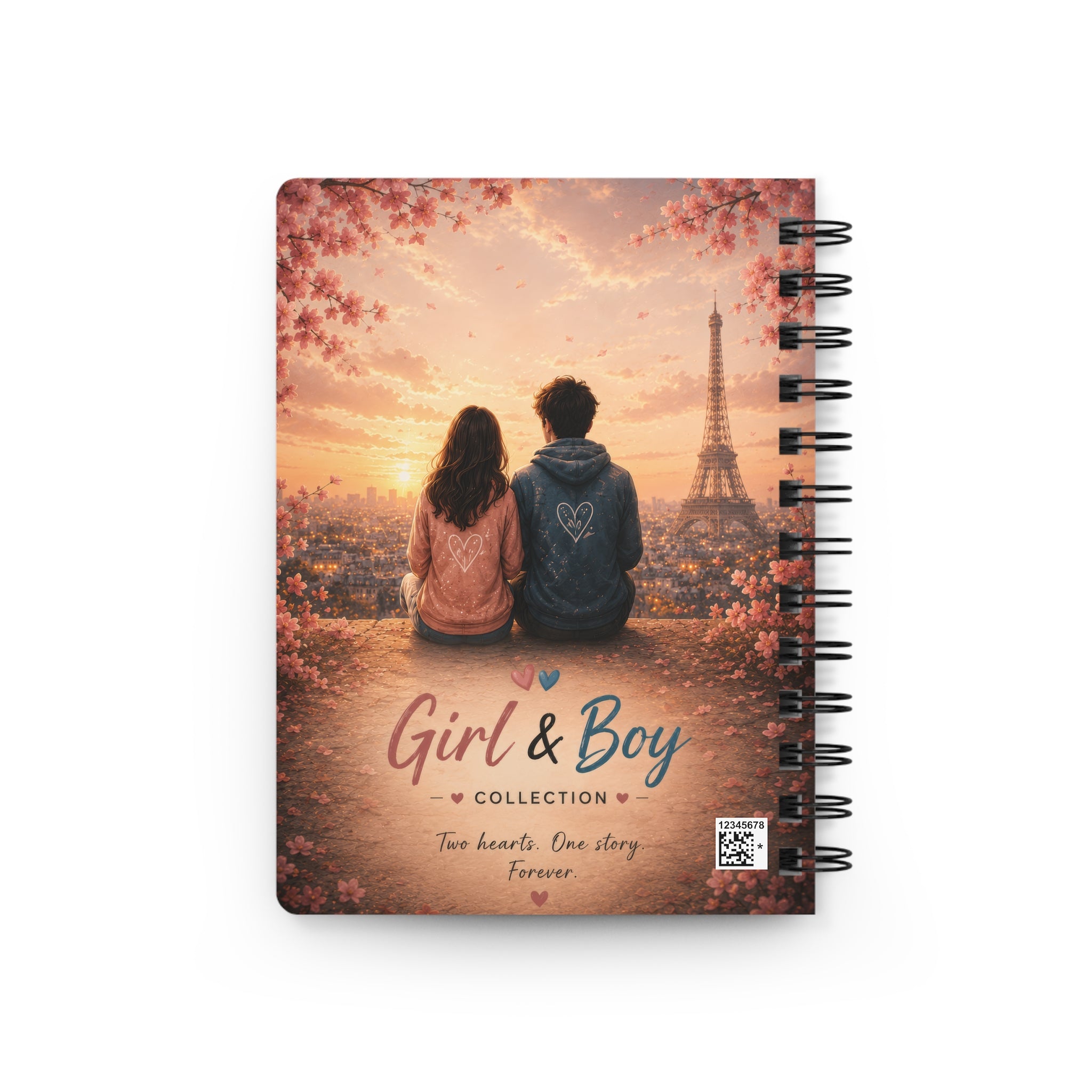 Girl & Boy Journal Romantic Paris Couple Spiral Notebook