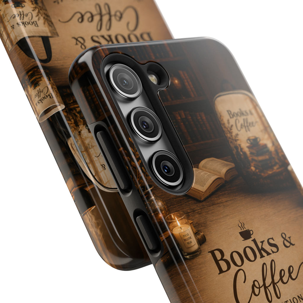 Books & Coffee Tough Phone Case — Cozy Vintage Library Design