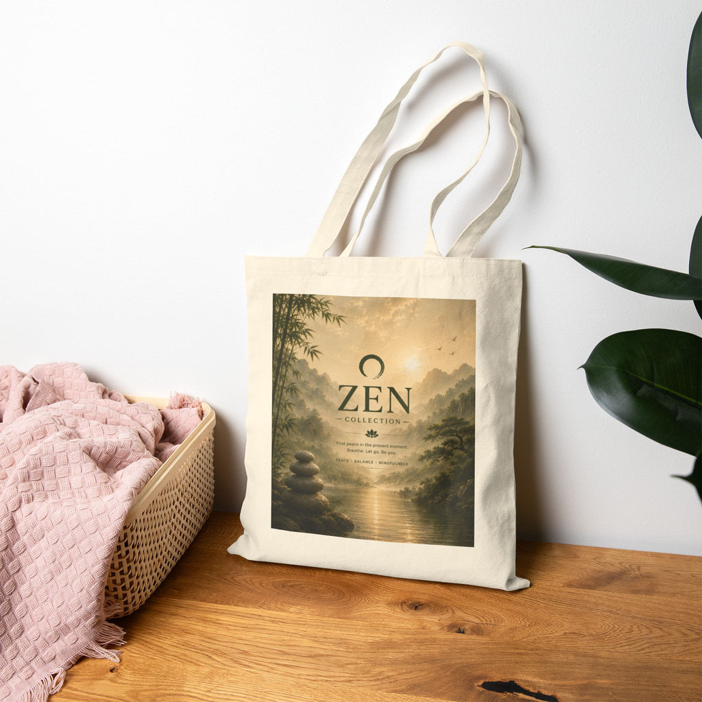 Zen Collection Canvas Tote Bag — Serene Mountain & River Meditation Design