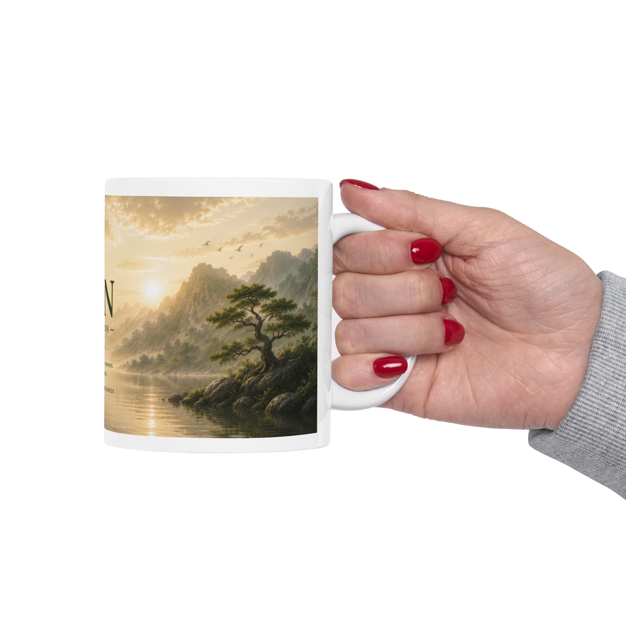 Zen Collection Ceramic Mug (11oz, 15oz) – Tranquil Landscape Meditation Coffee Cup | Planet of Thoughts