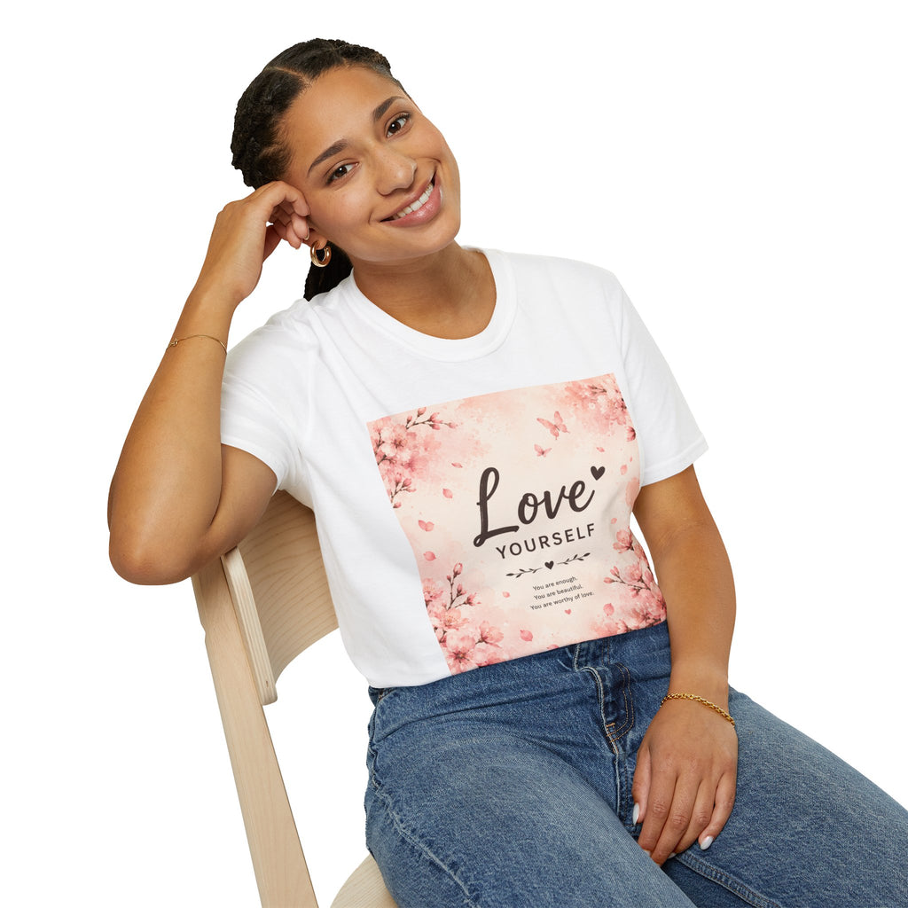 Love Yourself T-Shirt — Pink Floral Self-Love Tee