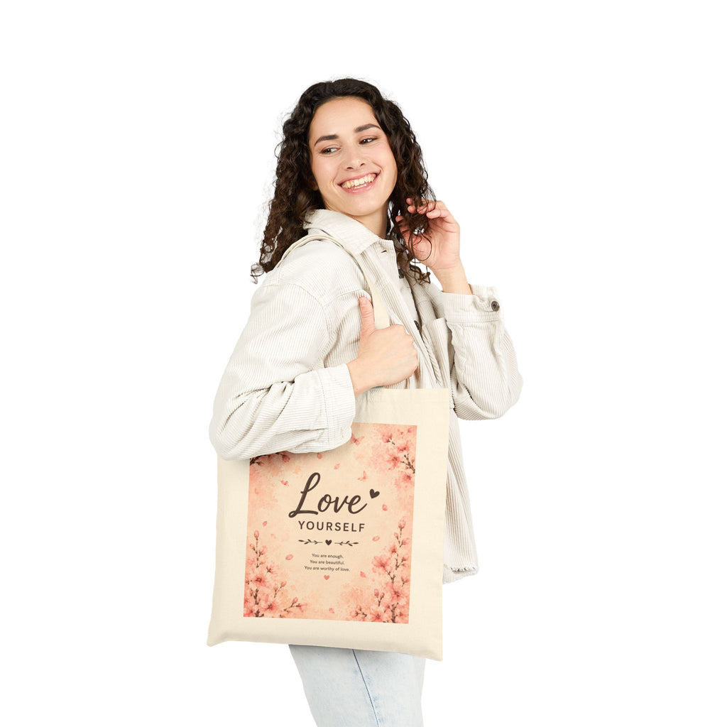 Love Yourself Floral Tote Bag – Self-Care Canvas Shopping Tote