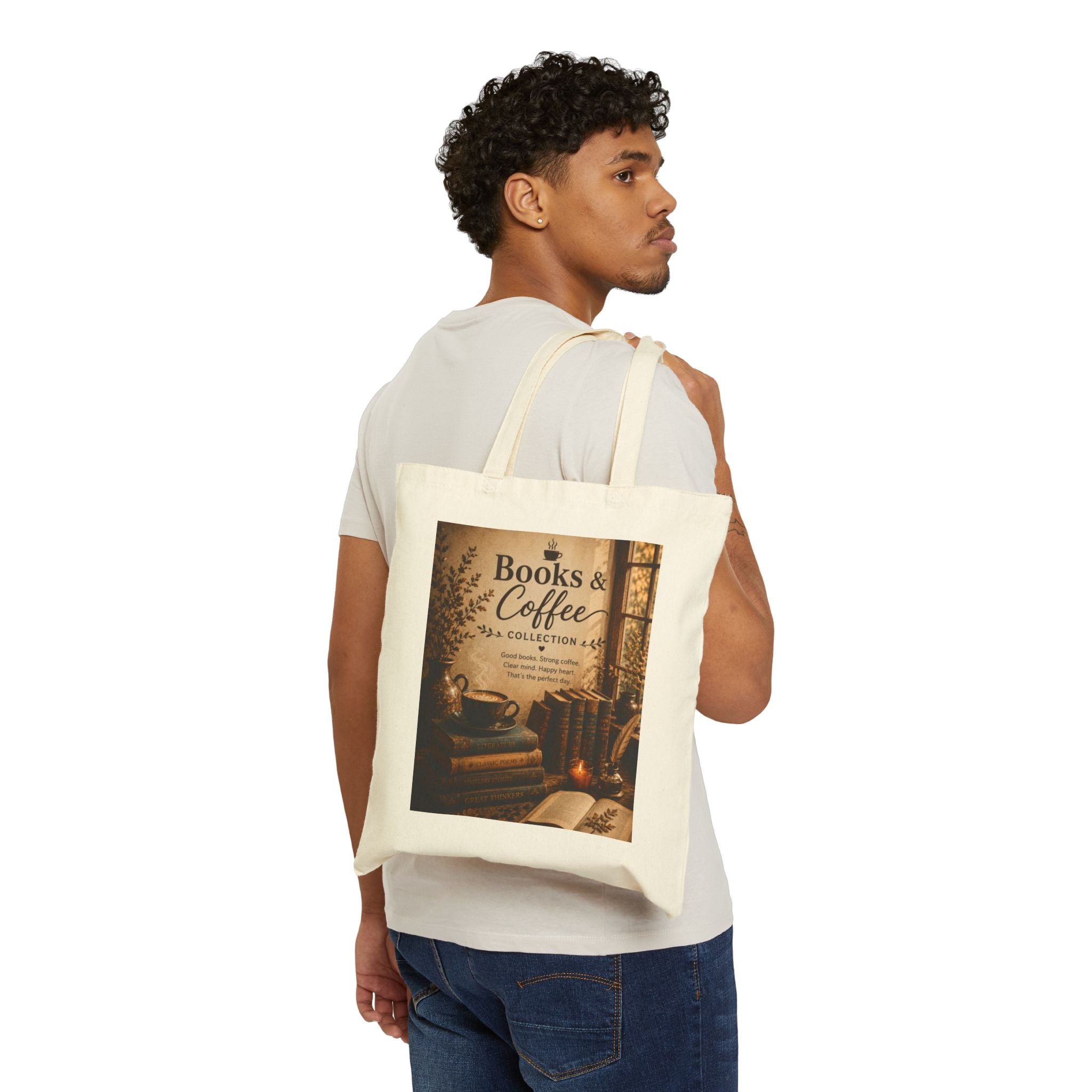 Books & Coffee Cotton Tote — Cozy Reading Library Booklover Bag