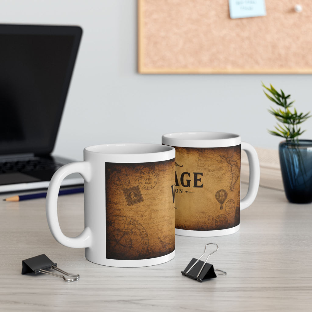 Vintage Collection Ceramic Mug (11oz & 15oz) — Rustic Antique Map Coffee Cup | Planet of Thoughts