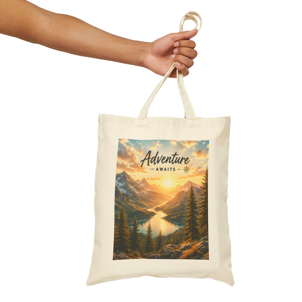 Adventure Awaits Canvas Tote — Scenic Mountain Lake Cotton Bag