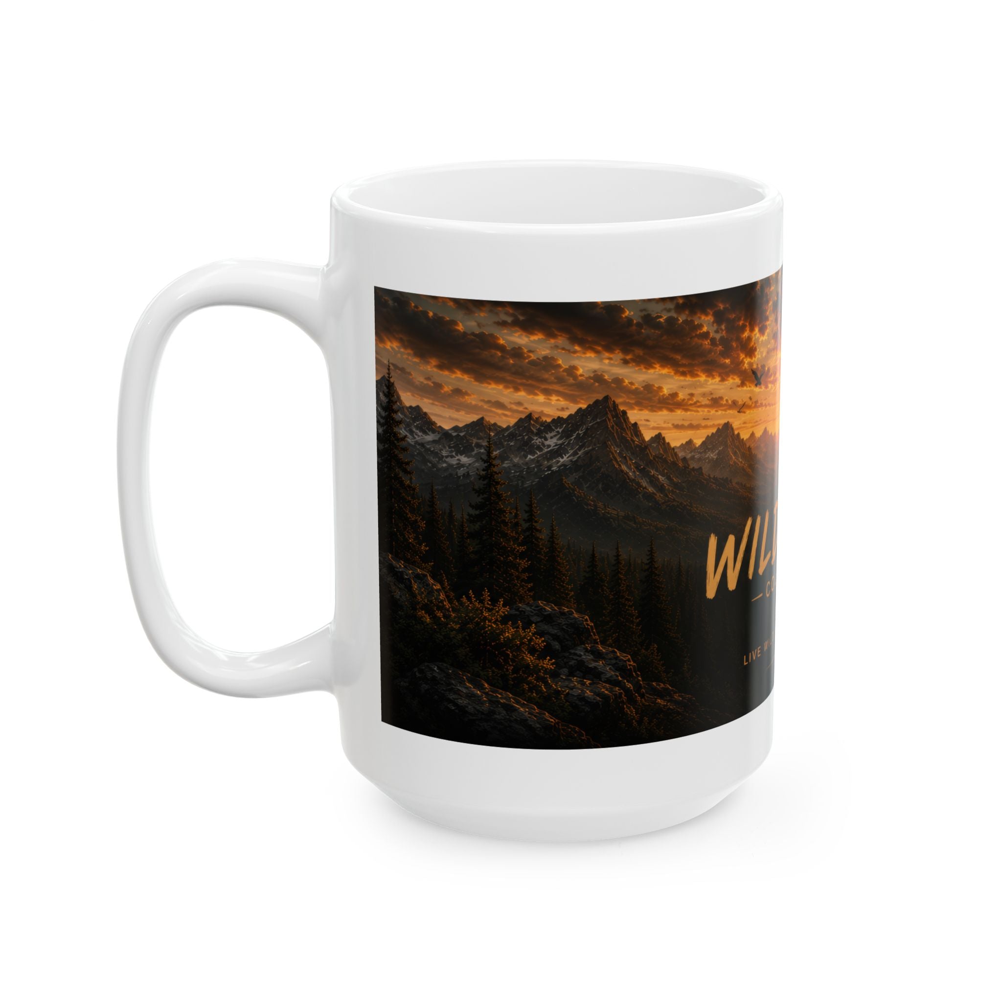 Wild & Free Ceramic Mug (11oz, 15oz) – Sunset Mountain Adventure Coffee Cup | Planet of Thoughts