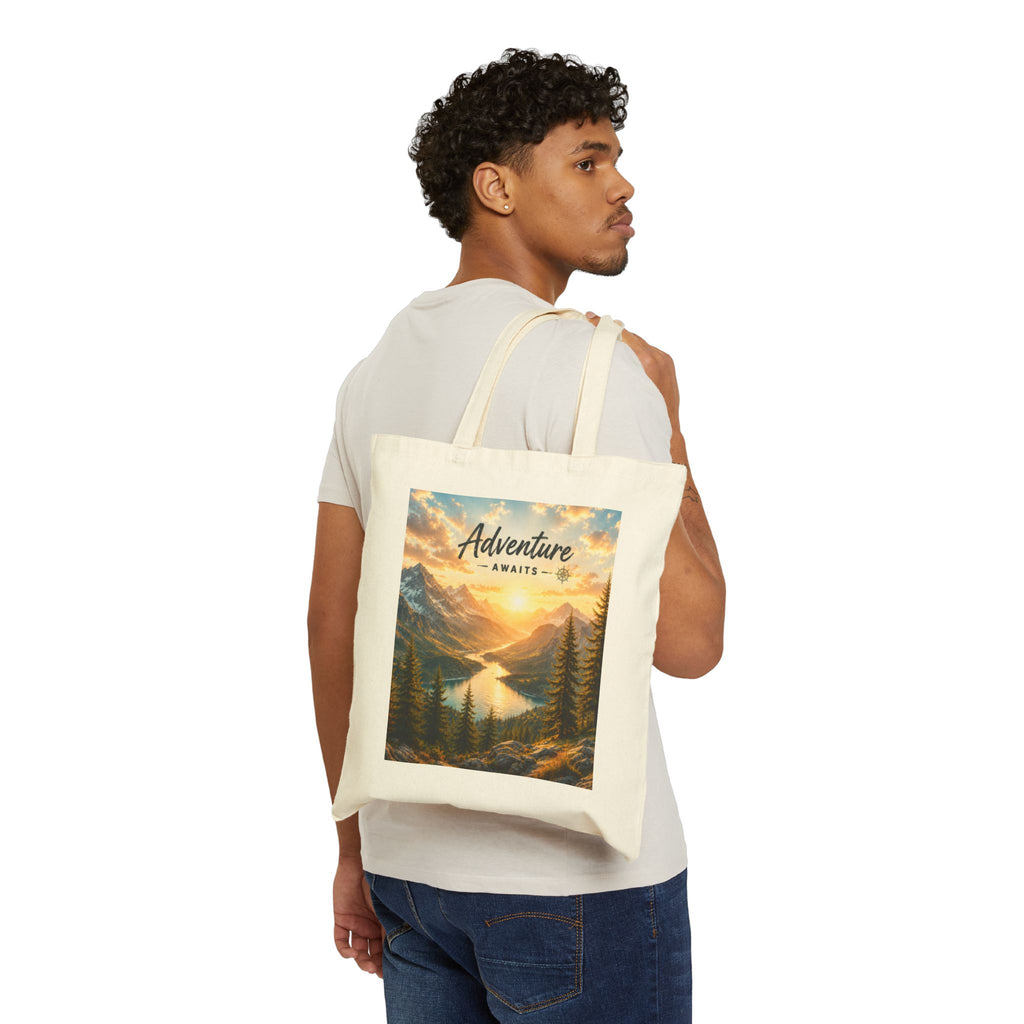 Adventure Awaits Canvas Tote — Scenic Mountain Lake Cotton Bag