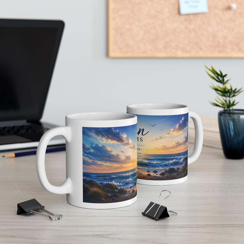 Ocean Ceramic Mug (11oz, 15oz) | Coastal Coffee Mug | Planet of Thoughts