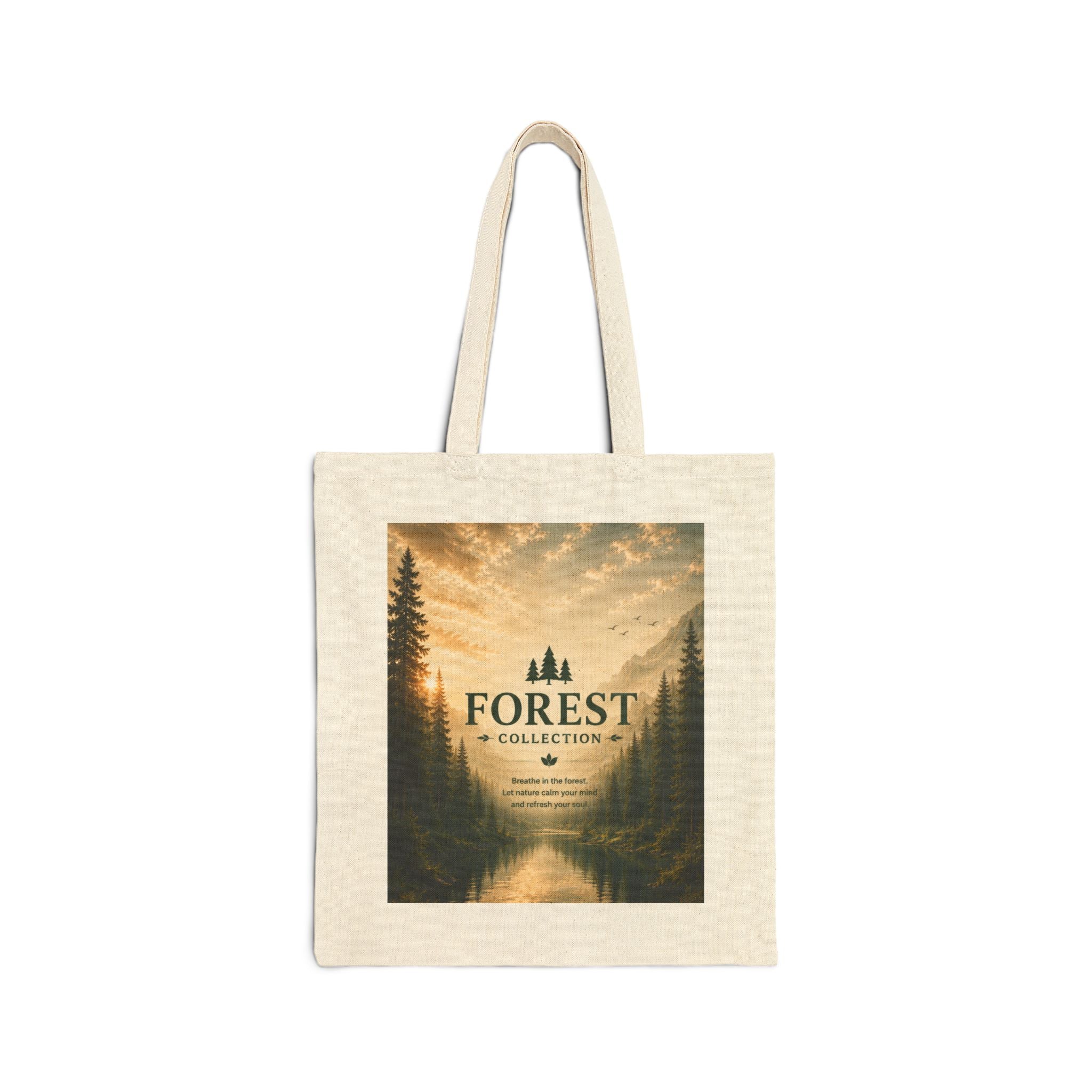 Forest Collection Canvas Tote Bag — Scenic Mountain Lake Nature Print
