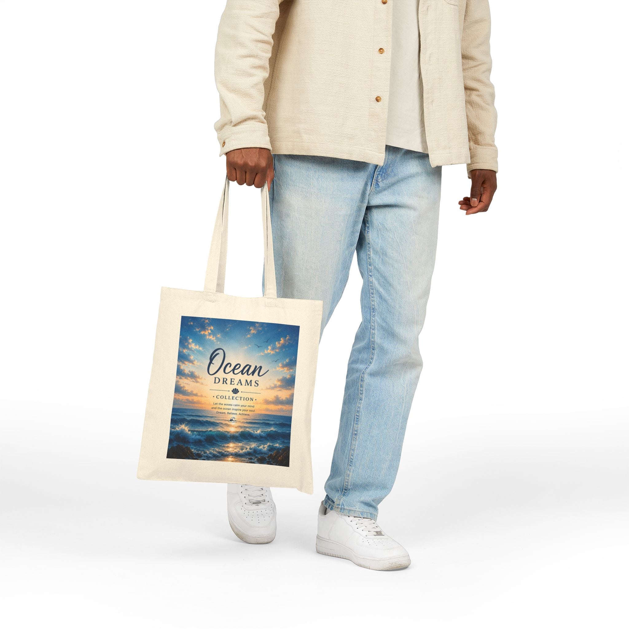Ocean Dreams Canvas Tote - Beach Sunset Graphic Cotton Bag