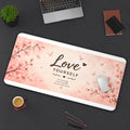 Love Yourself Pink Cherry Blossom Desk Mat — Motivational Large Mouse Pad