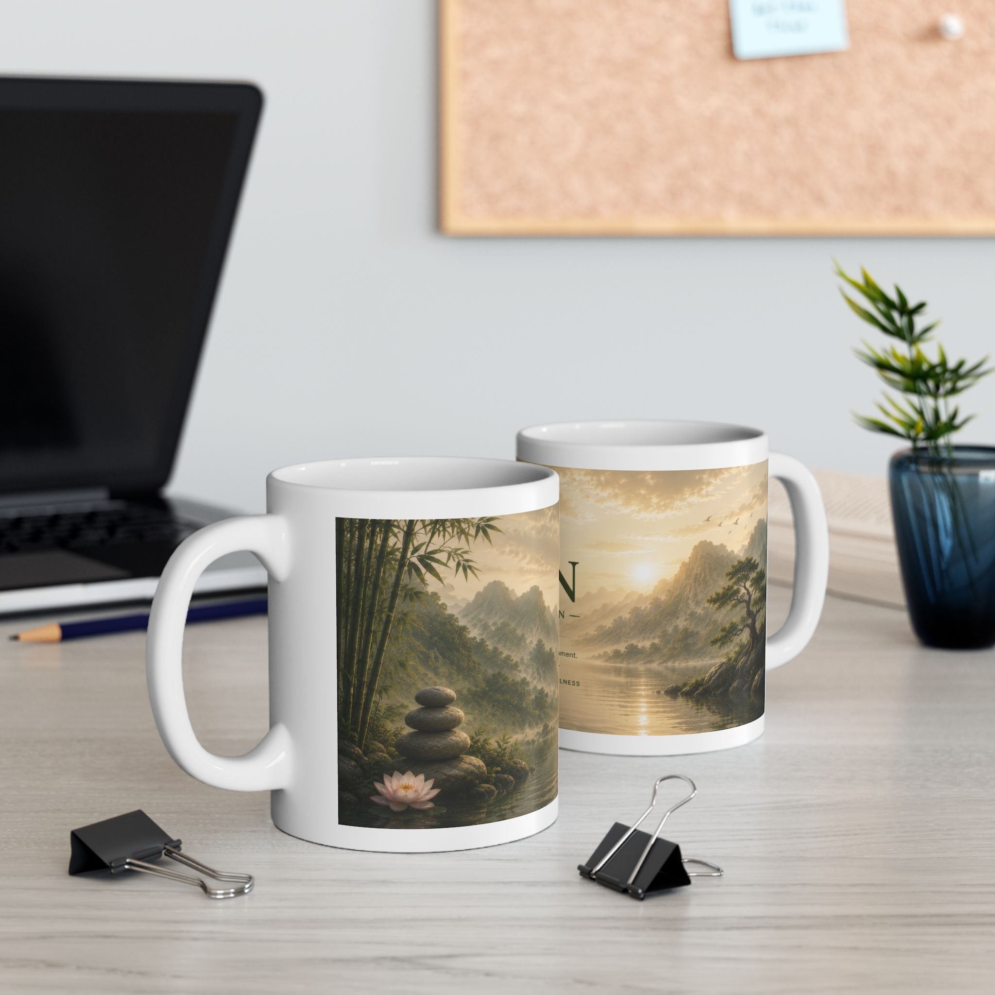 Zen Collection Ceramic Mug (11oz, 15oz) – Tranquil Landscape Meditation Coffee Cup | Planet of Thoughts