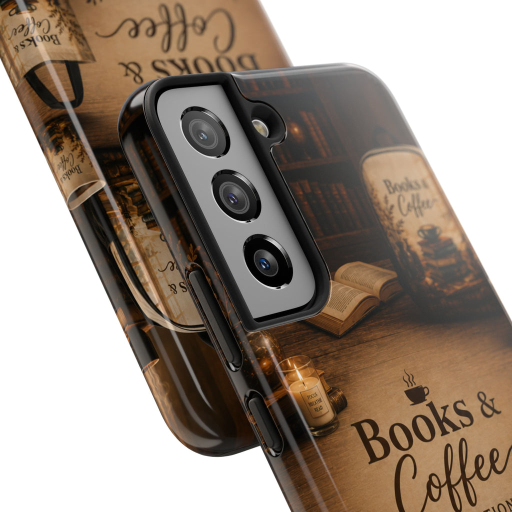 Books & Coffee Tough Phone Case — Cozy Vintage Library Design