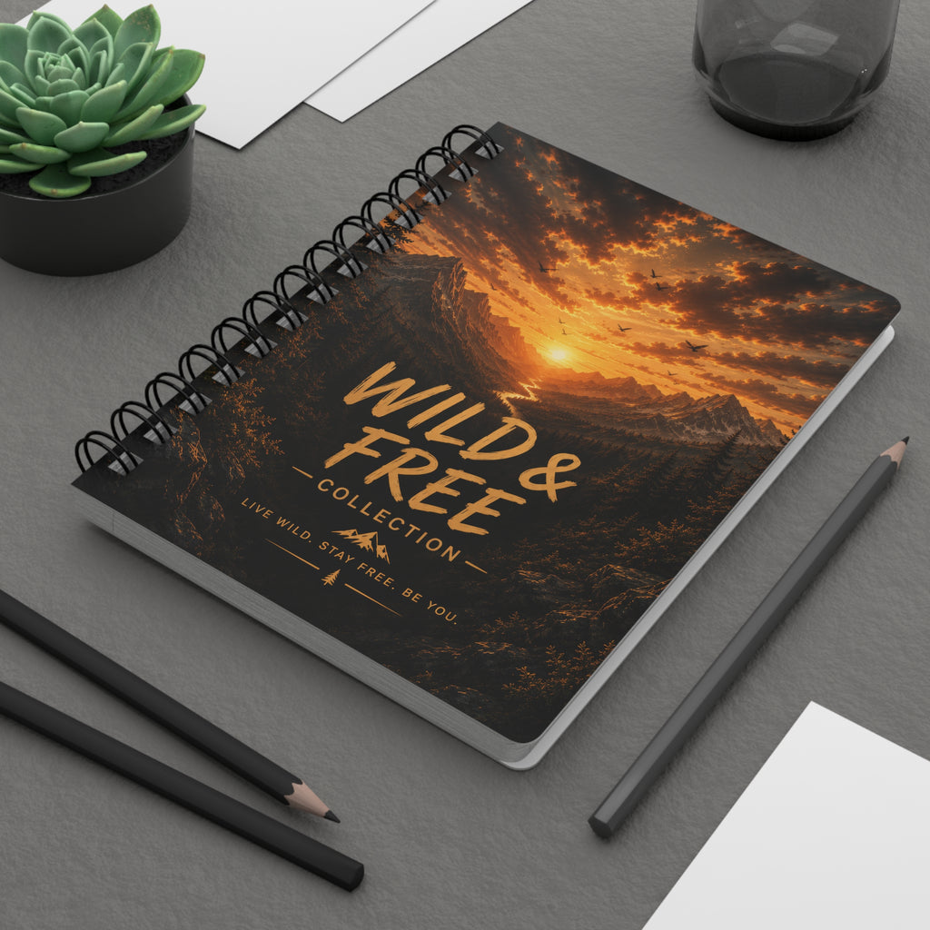 Wild & Free Spiral Notebook — Adventure Journal with Sunset Mountain Design