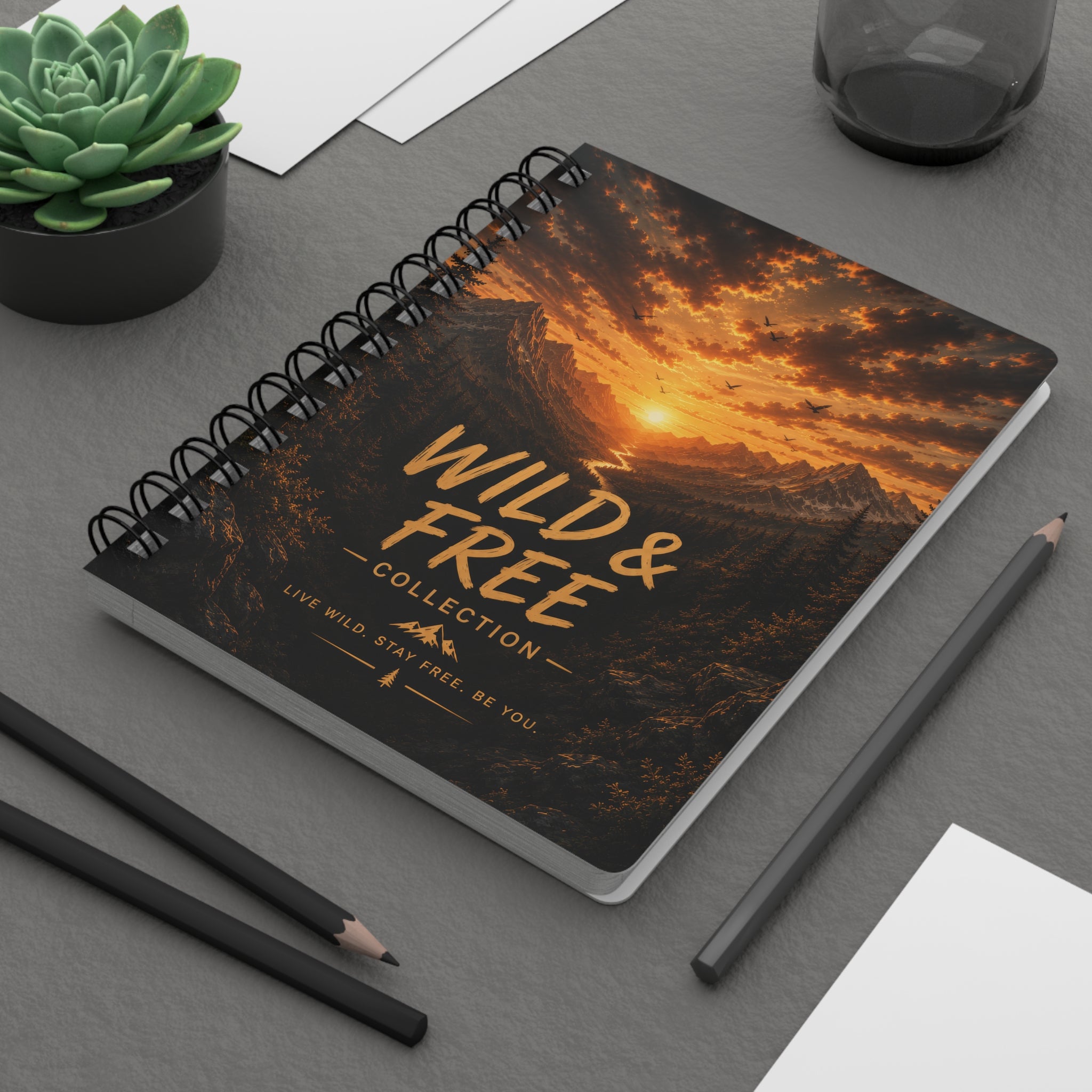 Wild & Free Spiral Notebook — Adventure Journal with Sunset Mountain Design