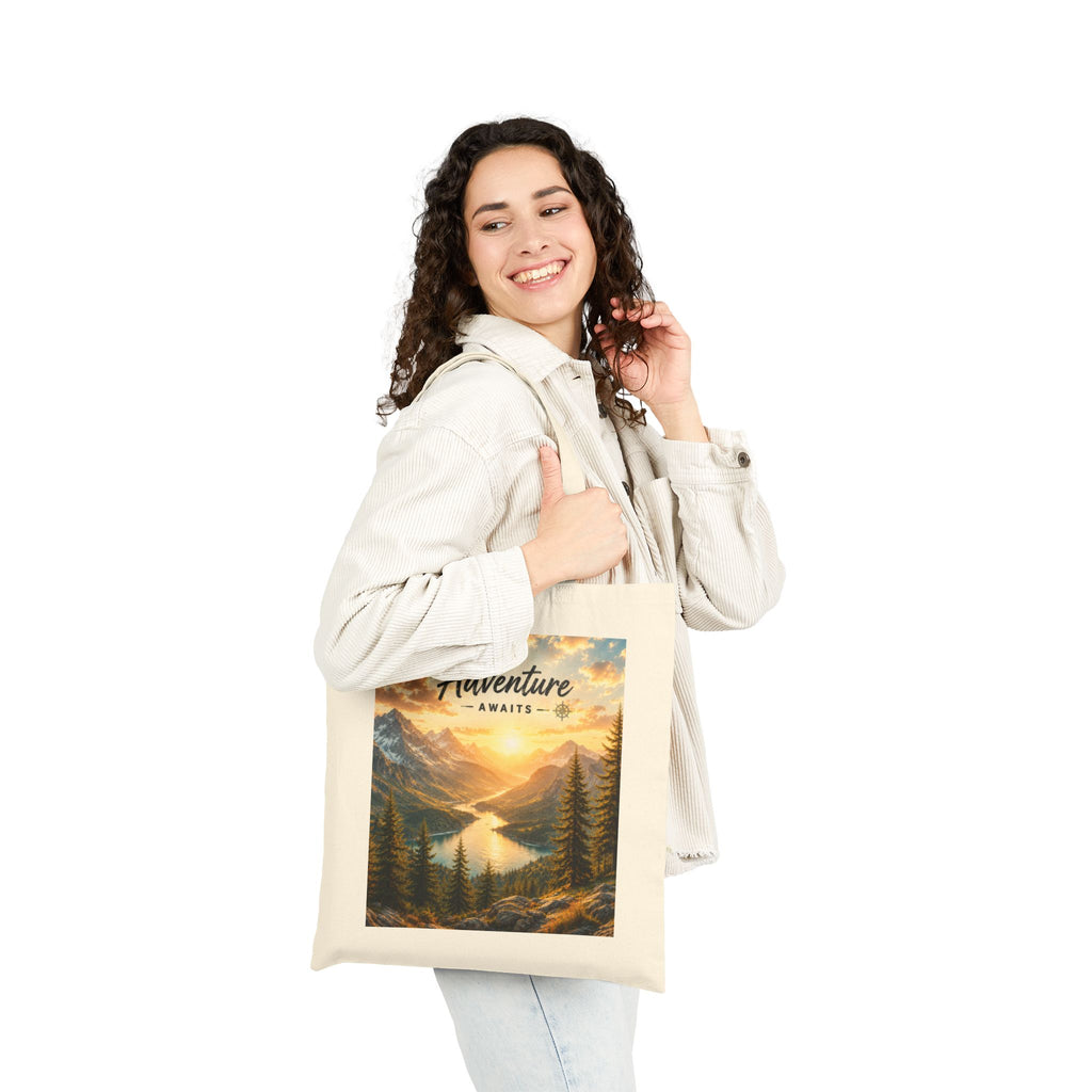 Adventure Awaits Canvas Tote — Scenic Mountain Lake Cotton Bag