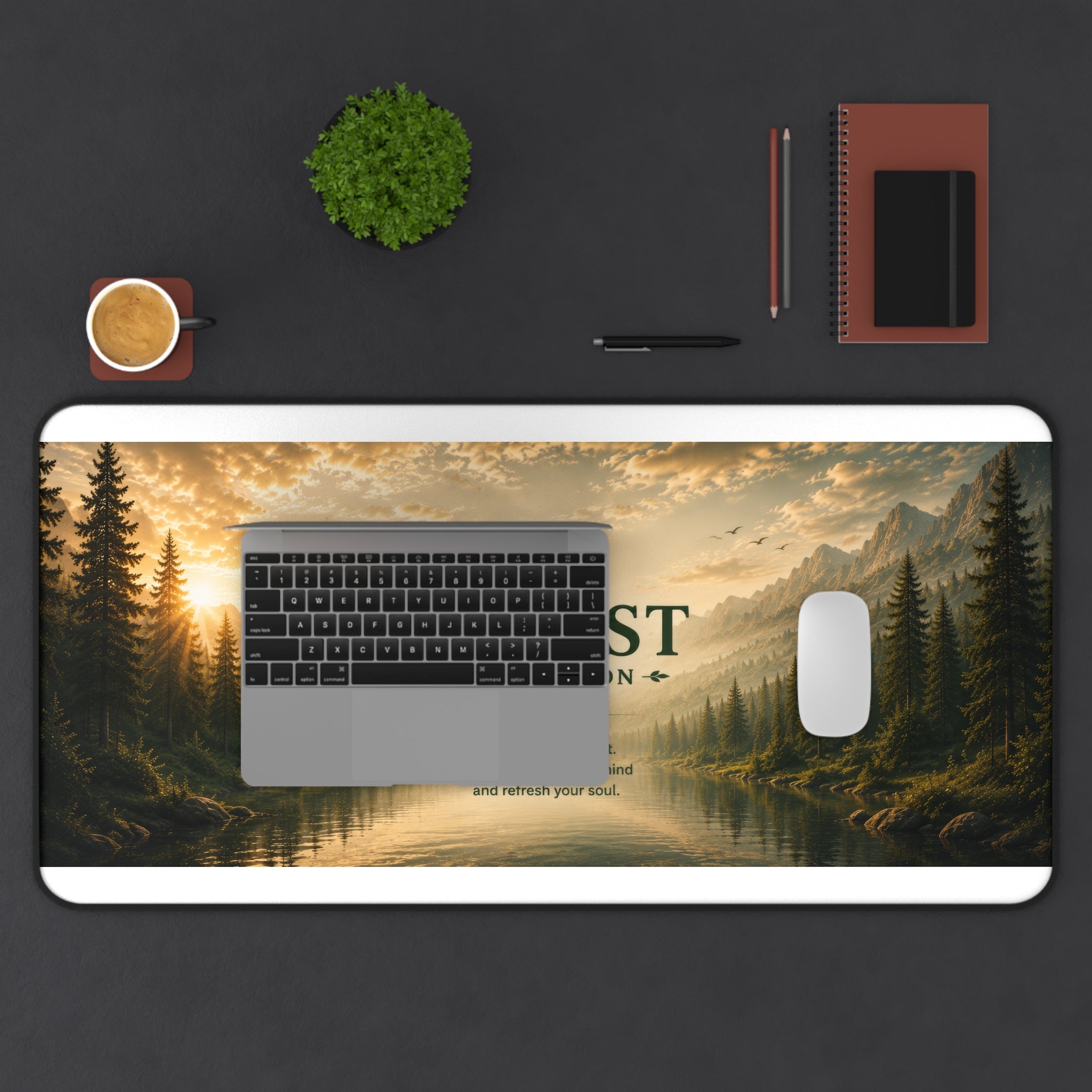 Forest Collection Desk Mat — Scenic Lake & Pine Trees Mouse Pad