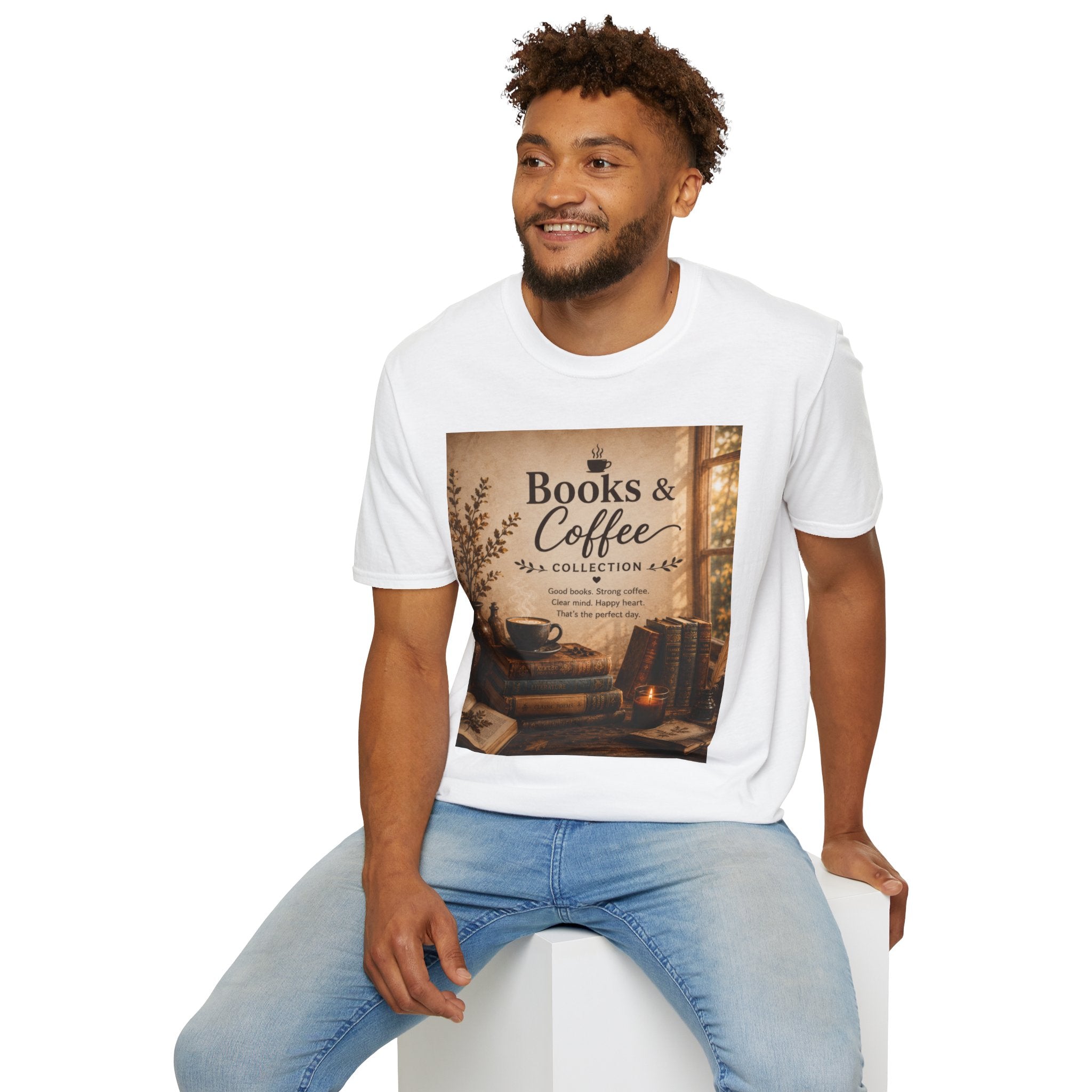 Books & Coffee Graphic T-Shirt — Cozy Reader Vintage Library Tee