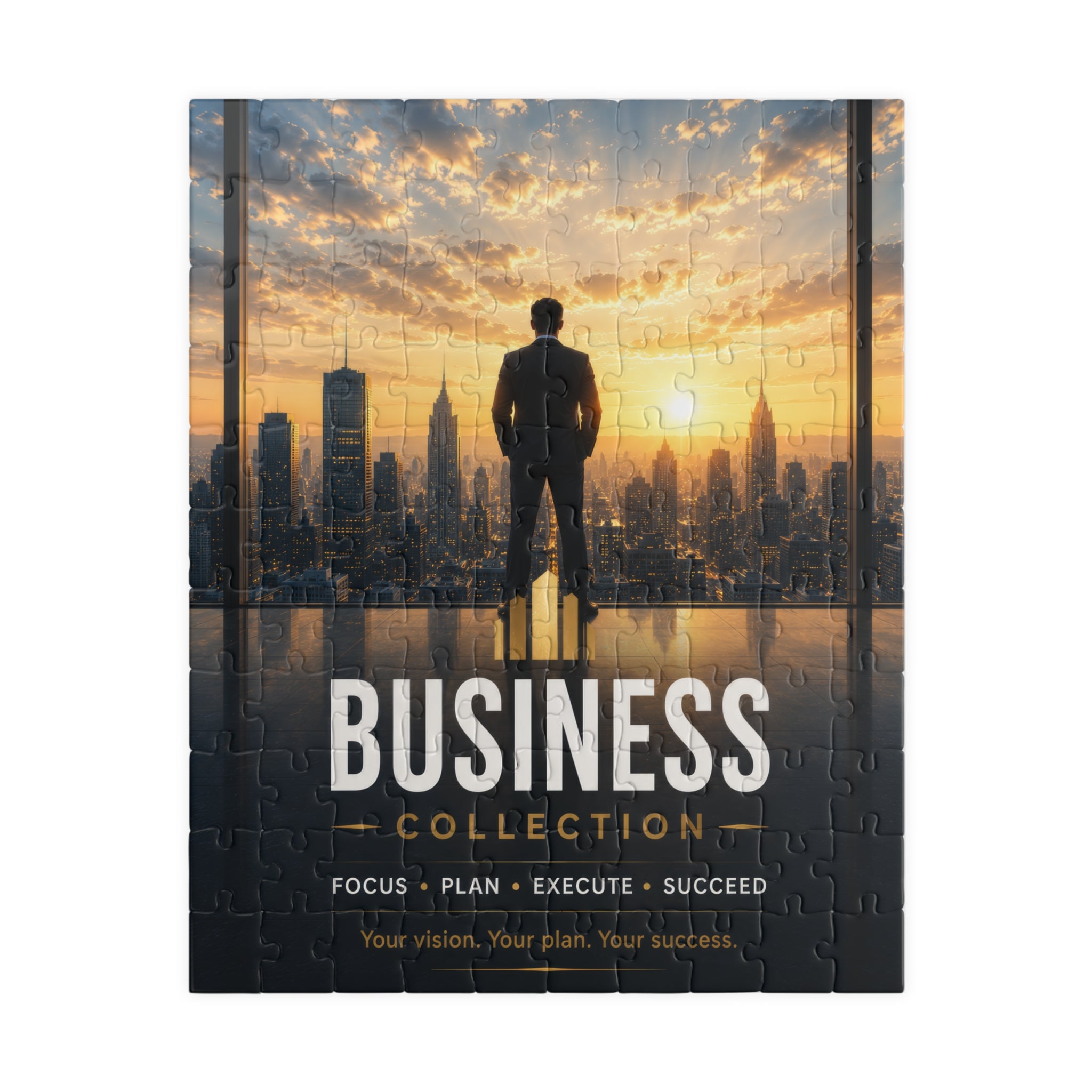 Business Collection Motivational Jigsaw Puzzle — Focus • Plan • Execute • Succeed (Multiple Piece Counts)