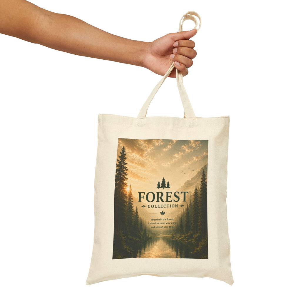 Forest Collection Canvas Tote Bag — Scenic Mountain Lake Nature Print