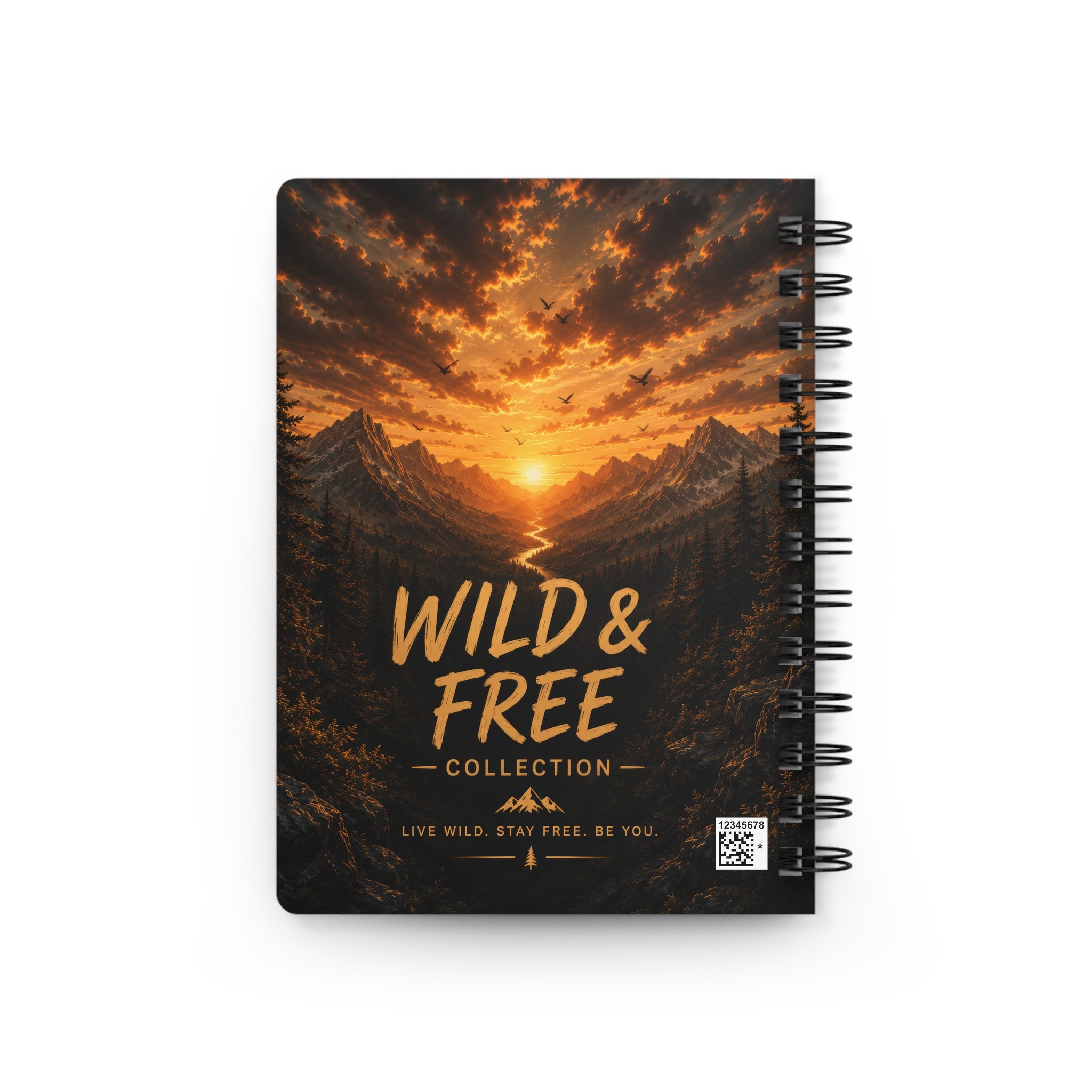 Wild & Free Spiral Notebook — Adventure Journal with Sunset Mountain Design